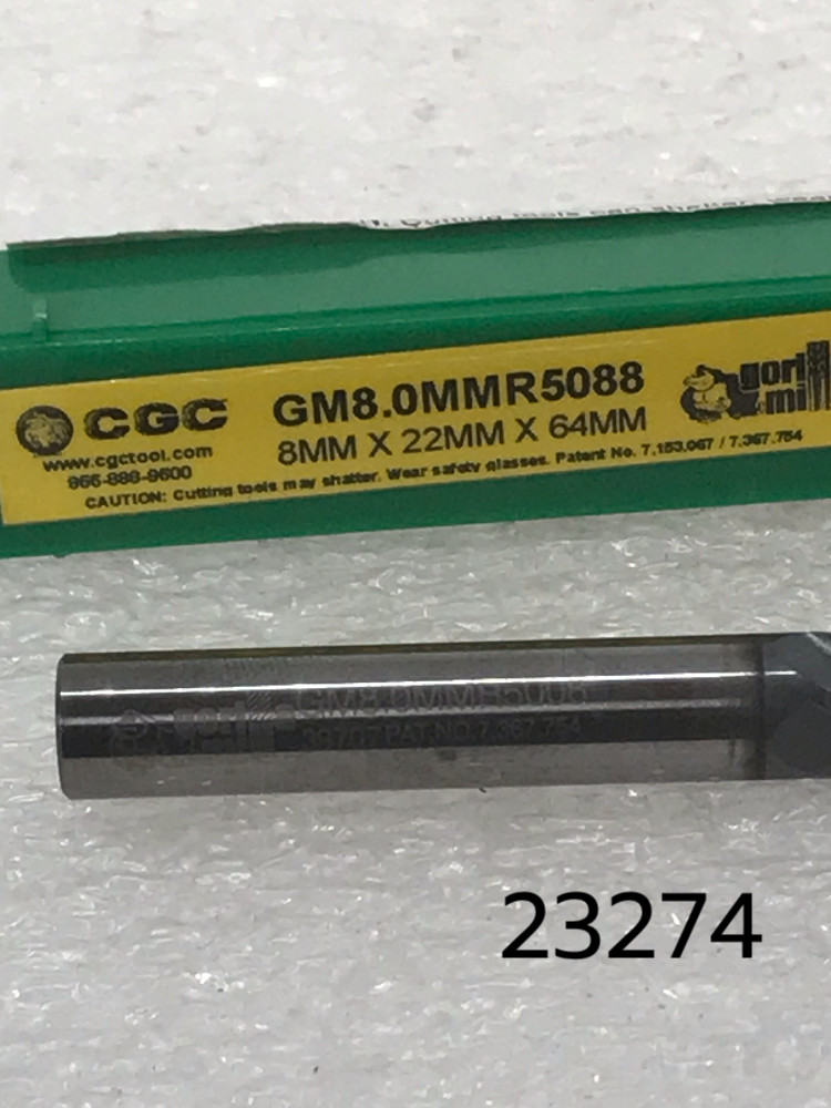 4 Flutes 8.0mm x 22.0mm x 64.0mm 2.0mm Radius GMX35 Gorilla Mlll Carbide EndMill