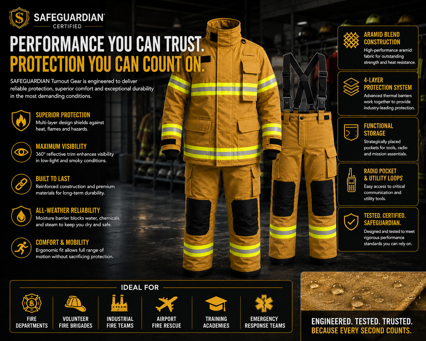 DYOB Firefighter Suit Fire Suit Turnout Gear Jacket/Pants w/ Overall straps NFPA