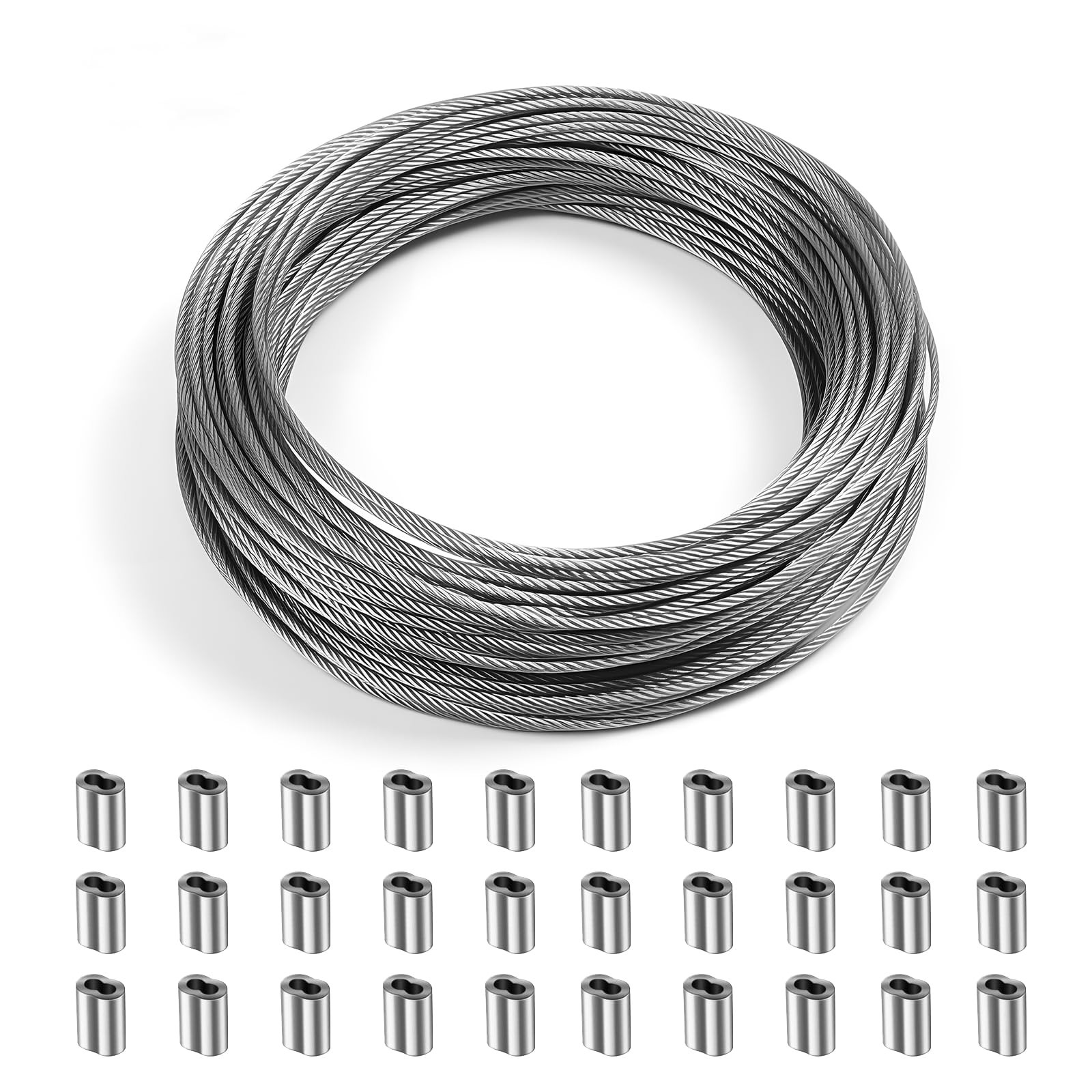 5/64 Inch 7×7 Wire Rope Kit, 100FT Stainless Steel Wire Cable with 30 Aluminu…