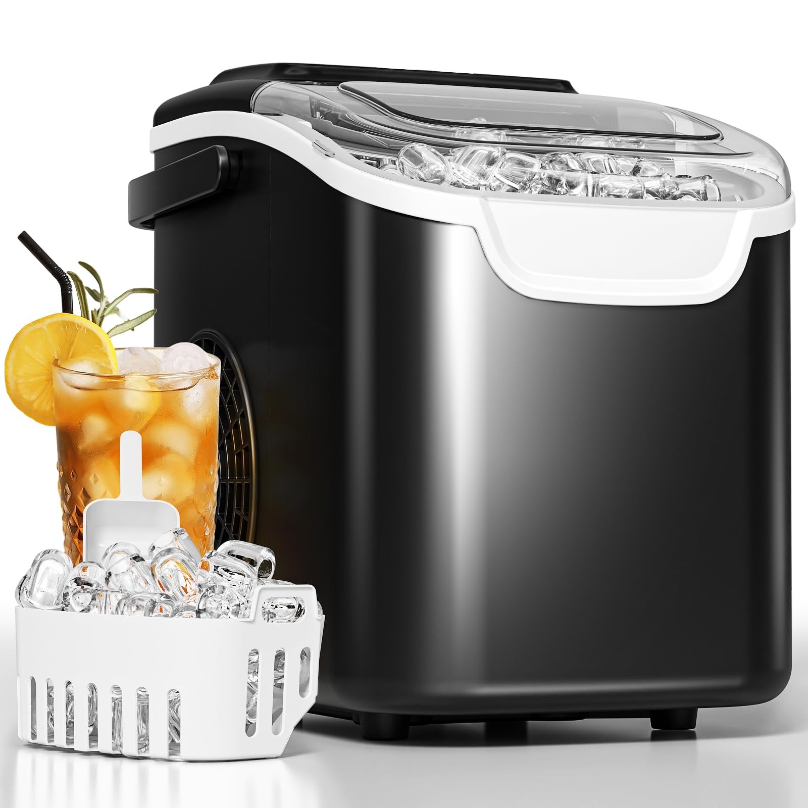 Countertop Ice Maker, 8 Cubes in 6 Mins, 26.5lbs/Day, Self-Cleaning – Perfect