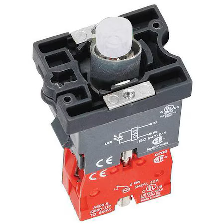 Dayton 30G169 Lampmodandcontactblock, 1Nc, White, 22Mm