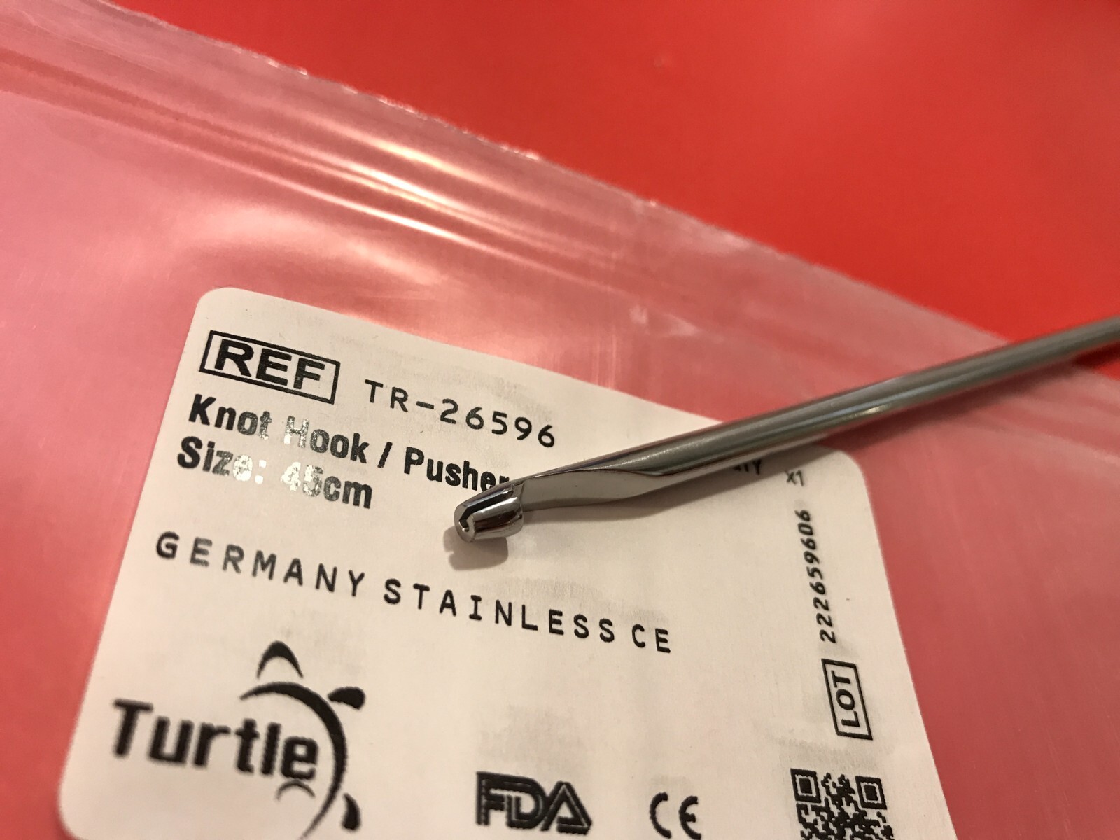 Laparoscopic Knot Hook / Pusher 5mm x43cm Laparoscopy Instrument NEW