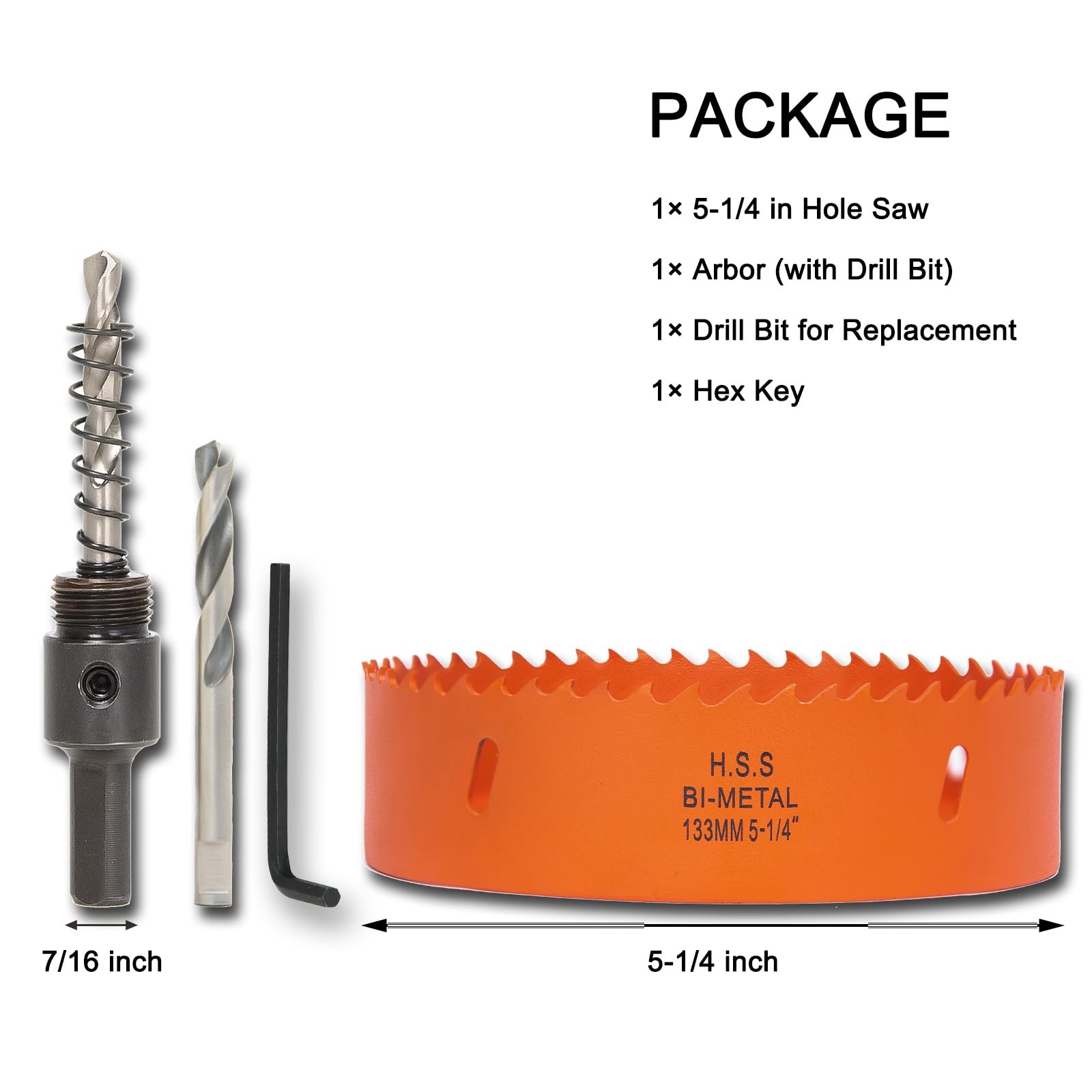 VIKITON 5-1/4 Inch Hole Saw with Arbor for Metal Wood in, Orange
