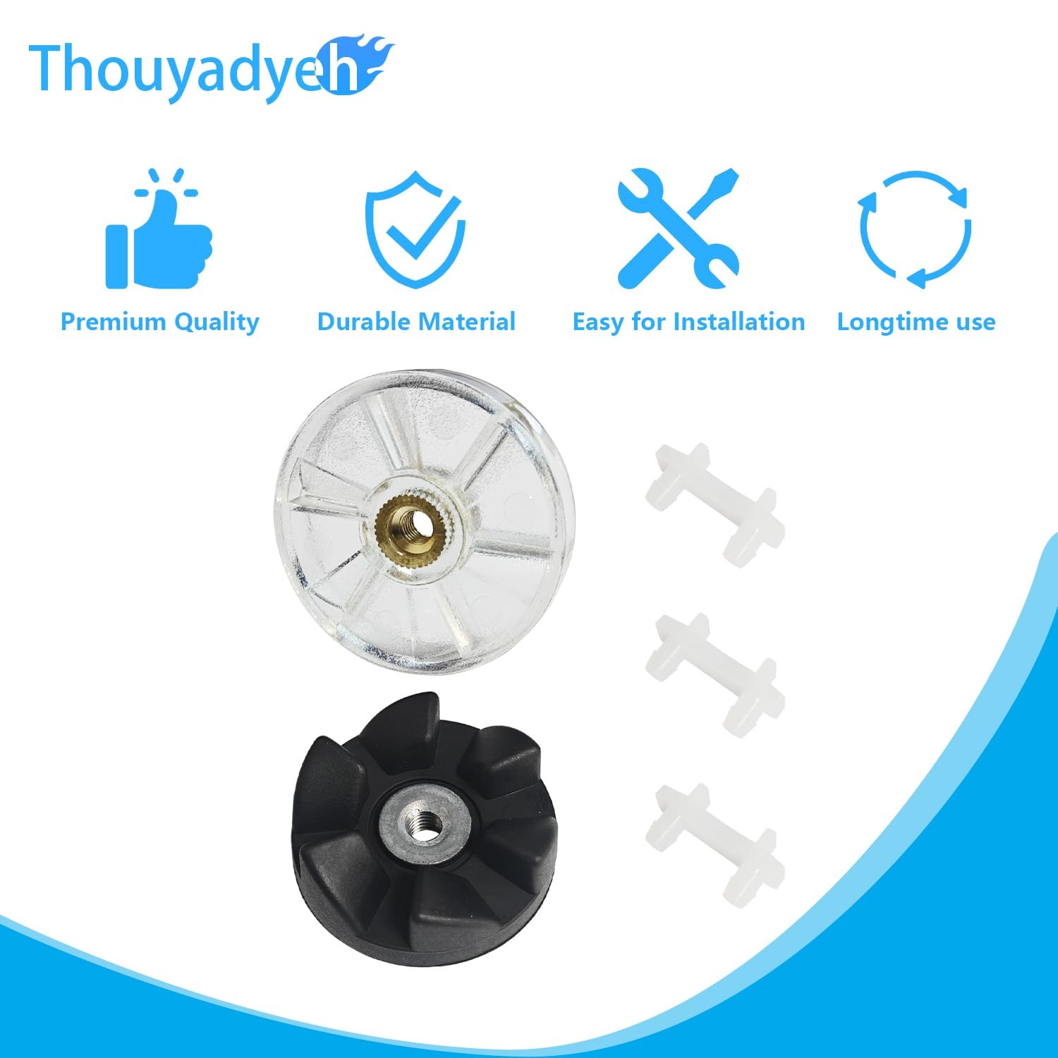600W Base Gear & Blade & 3 Pcs Rubber Bushing Shock Pad for 1inch, Black