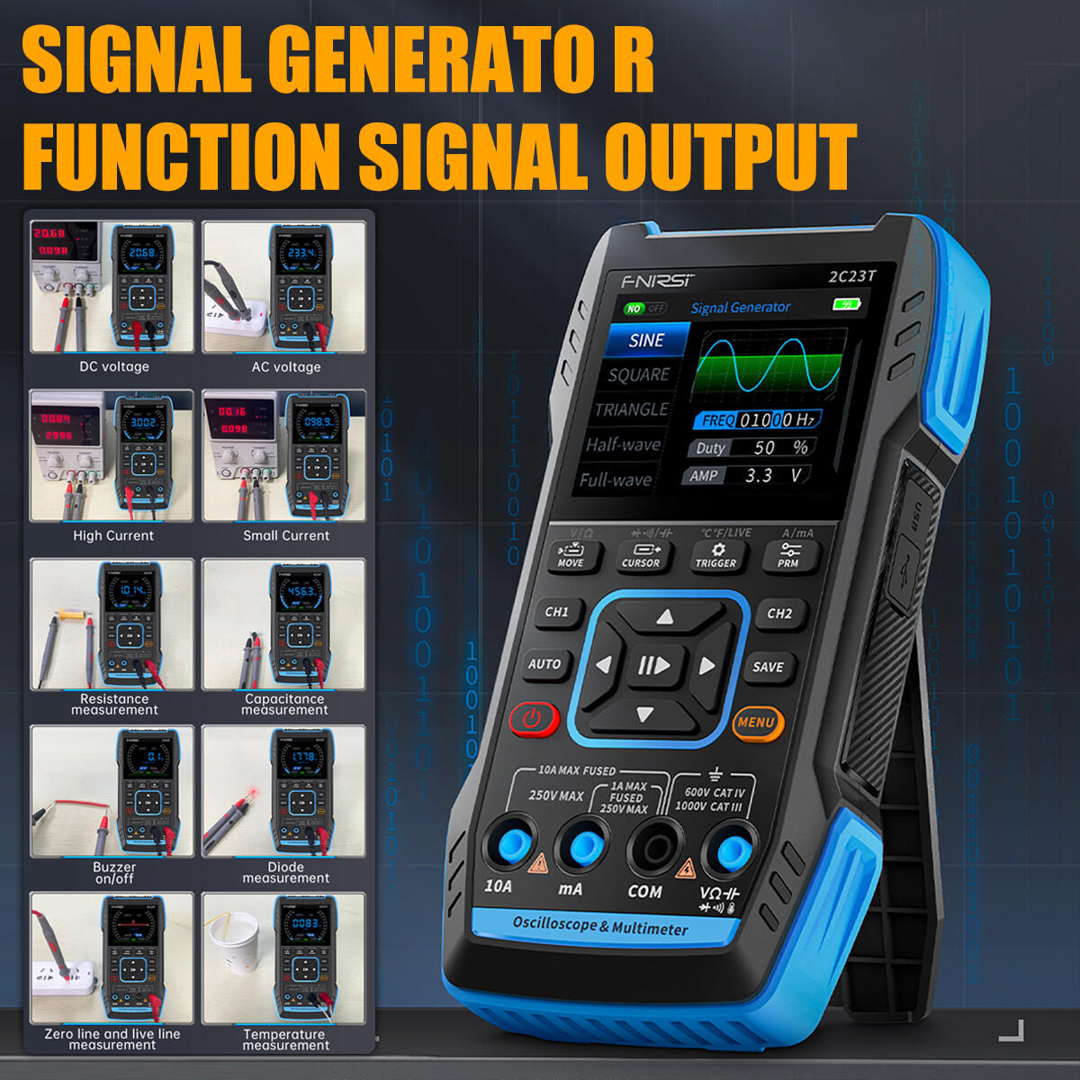 Digital Oscilloscope Multimeter Signal Gen Combo w/320×240 Screen & 6H Save Mode