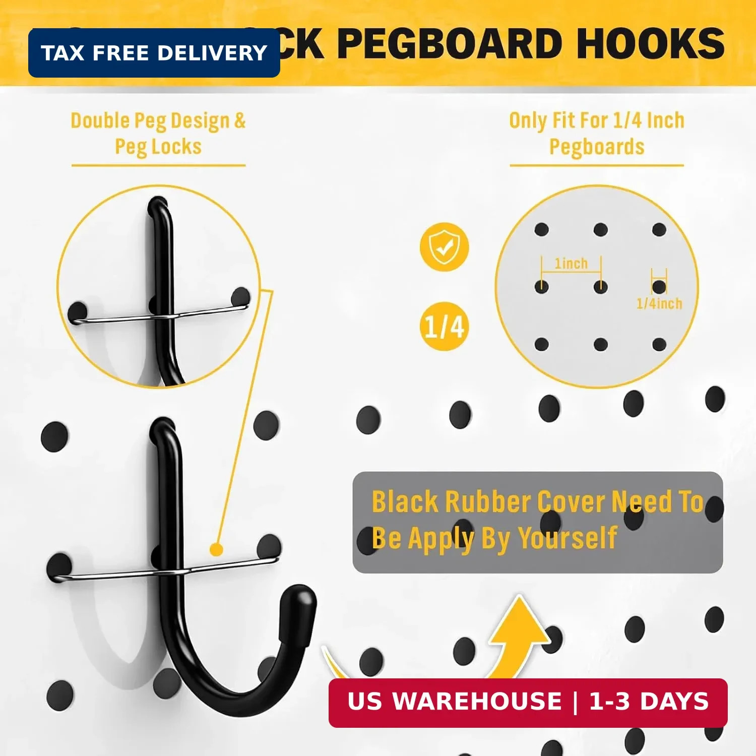 ELEAD 286-Piece Extra Thick Pegboard Hooks Set, 1/4″ Heavy Duty Black Peg Board