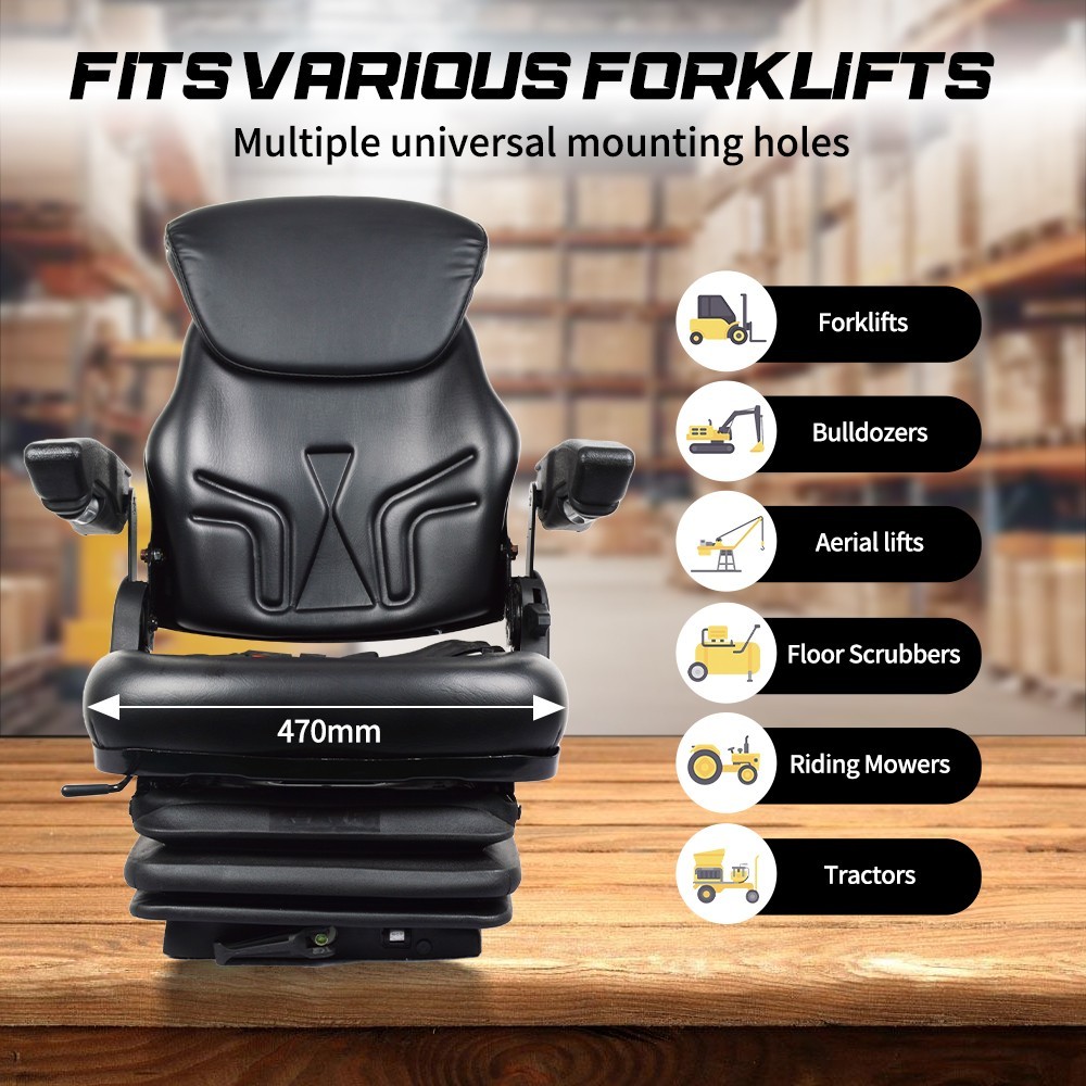 Universal Upgraded Forklift Seat Adjustable Tractor Seat with Seatbelt &Armrests