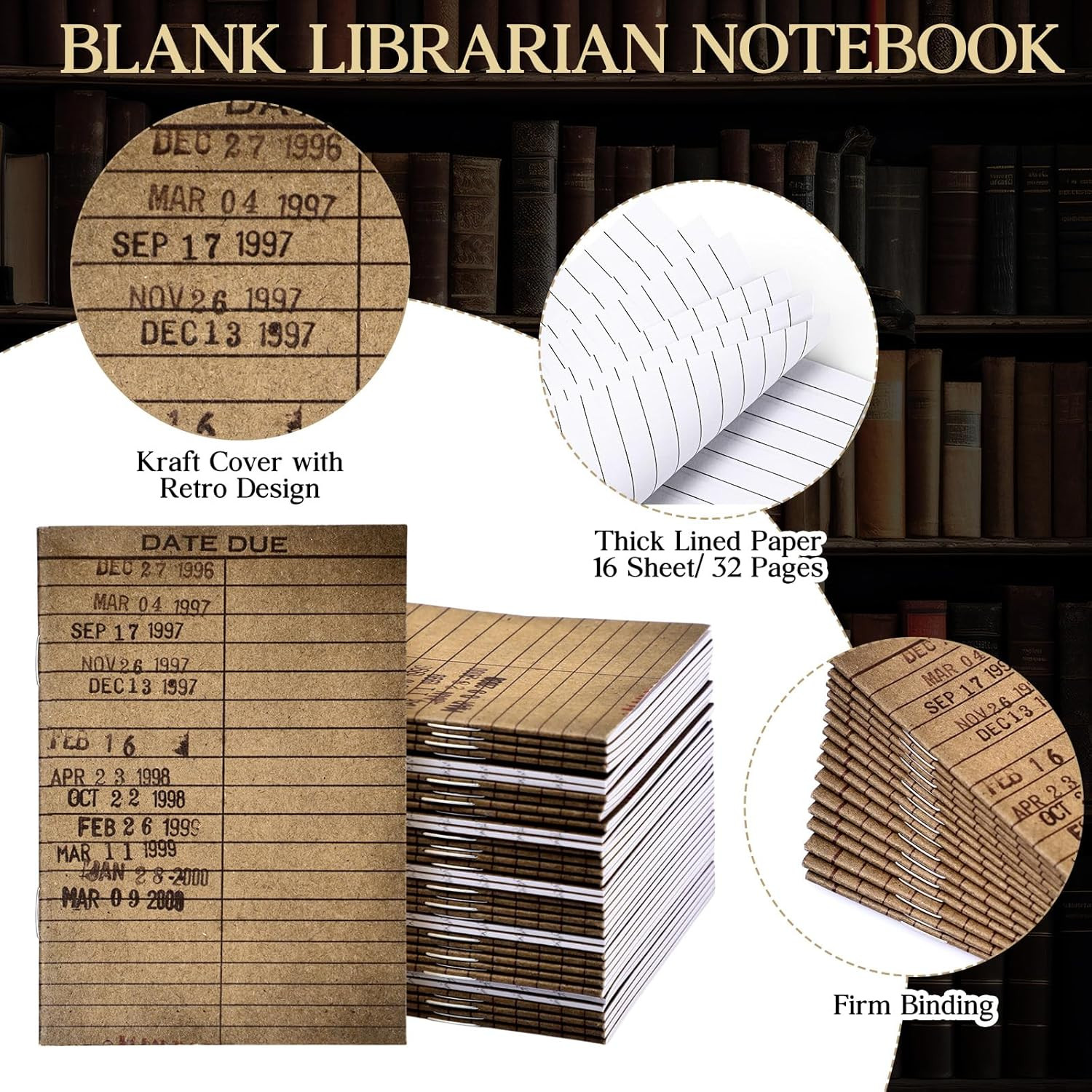 50 Pcs Book Lover Gifts Library Card Notebook Journals Bulk Small Notepad Lined