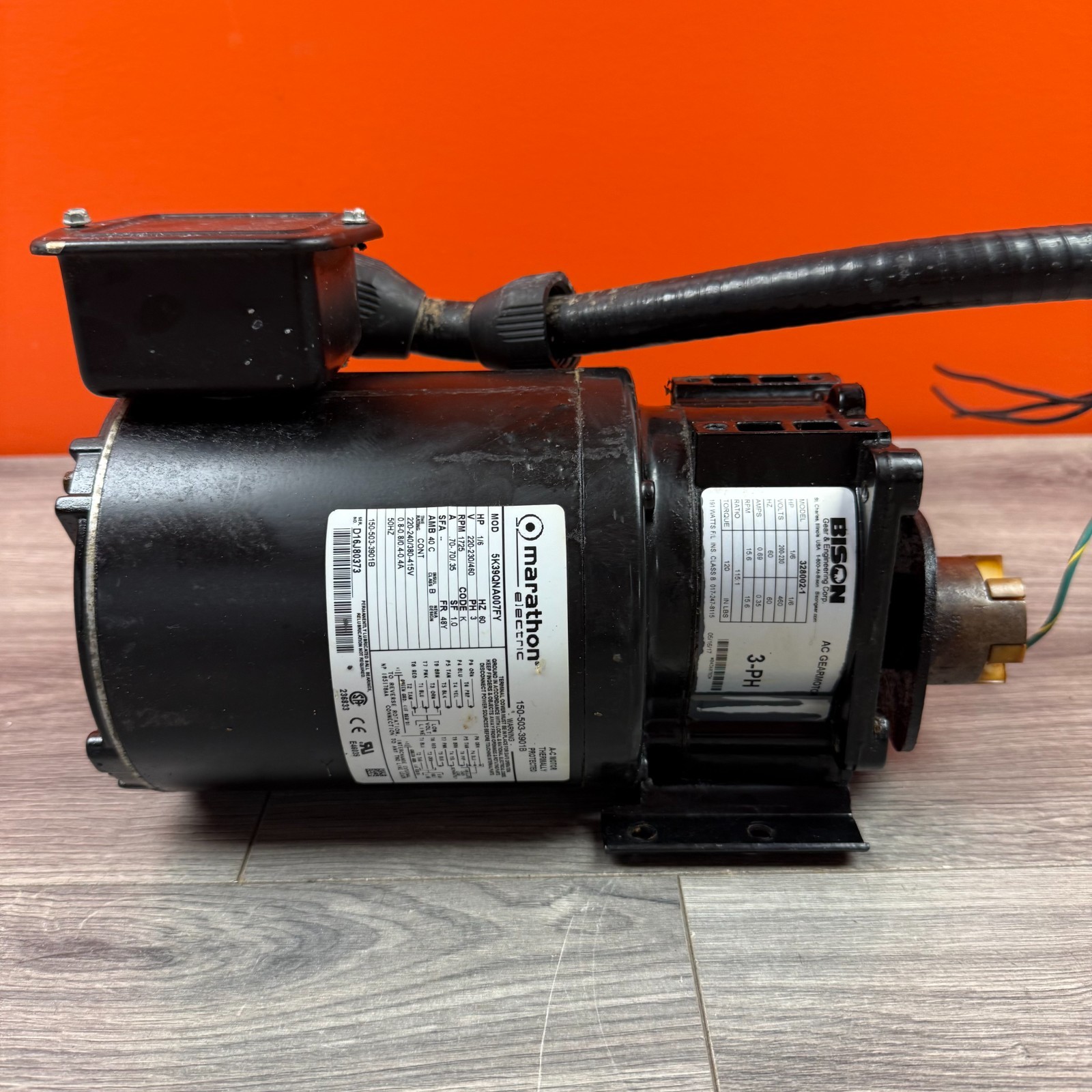 Marathon 5K38DNA001FY 1/5HP 1725RPM 3Ph 48Y AC Motor Hobart CRS66A 150-503-3901B