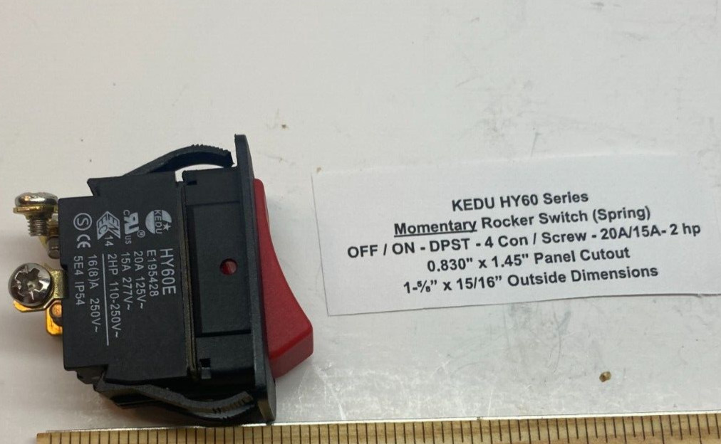 OFF/ON DPST Momentary Rocker Switch 20A 2hp 4 Screw Connect (0.830″ x 1.45″)