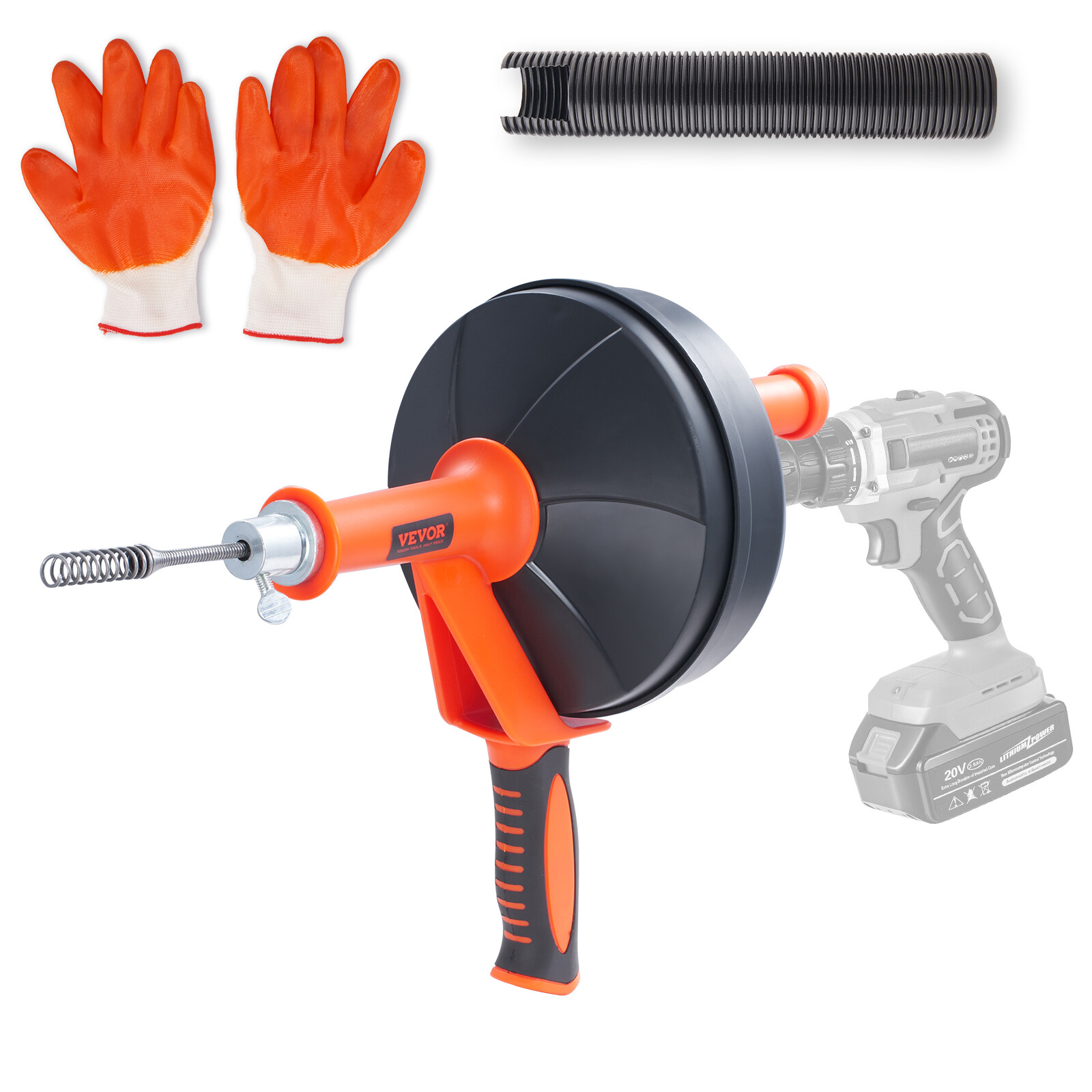 VEVOR Drain Clean 25ft 1/4″ Drum Plumbing Drain Snake Clog Remover Manual-feed