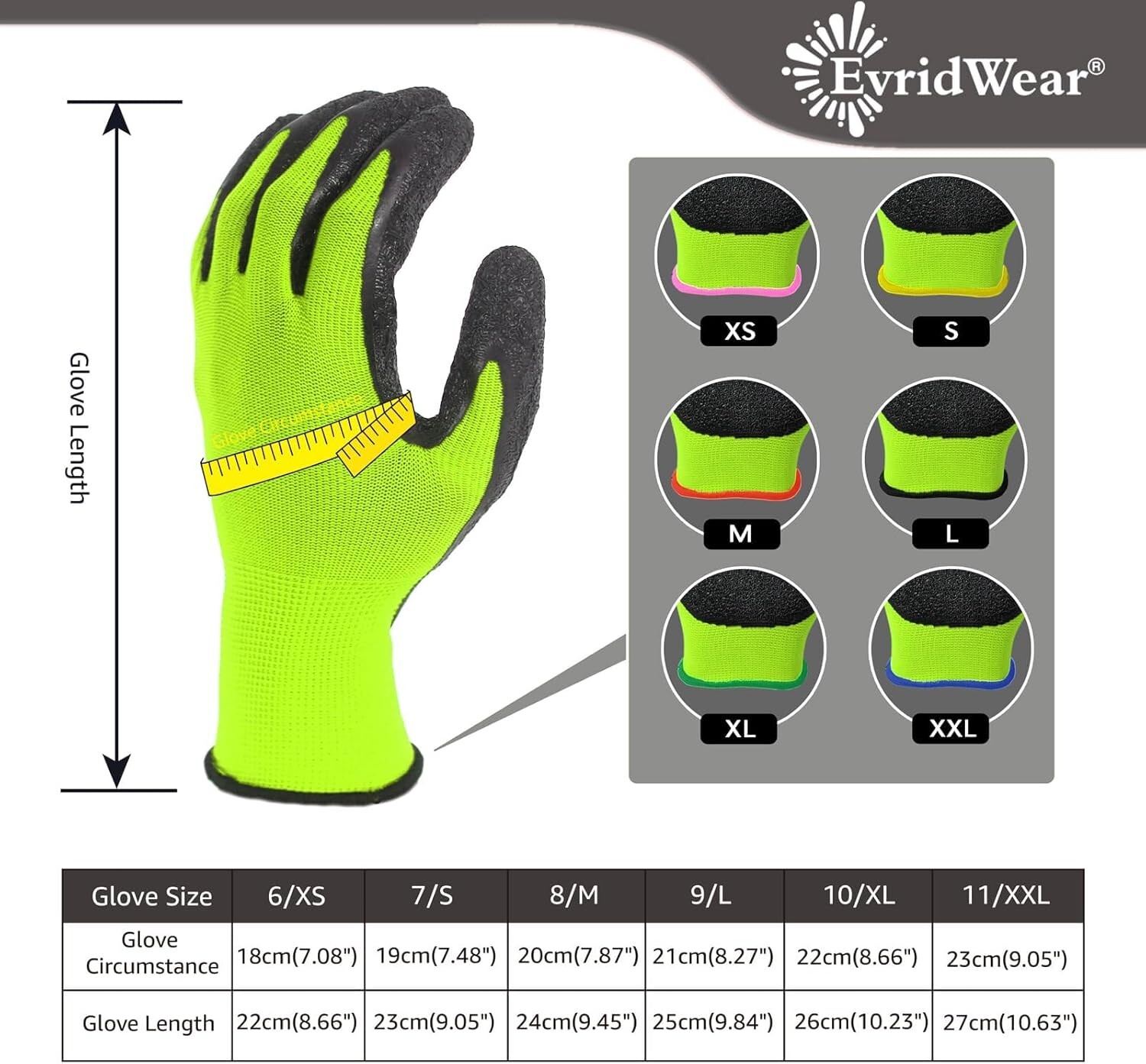 EvridWear 12 Pairs Pack Crinkle Latex Rubber Coated Work Gloves