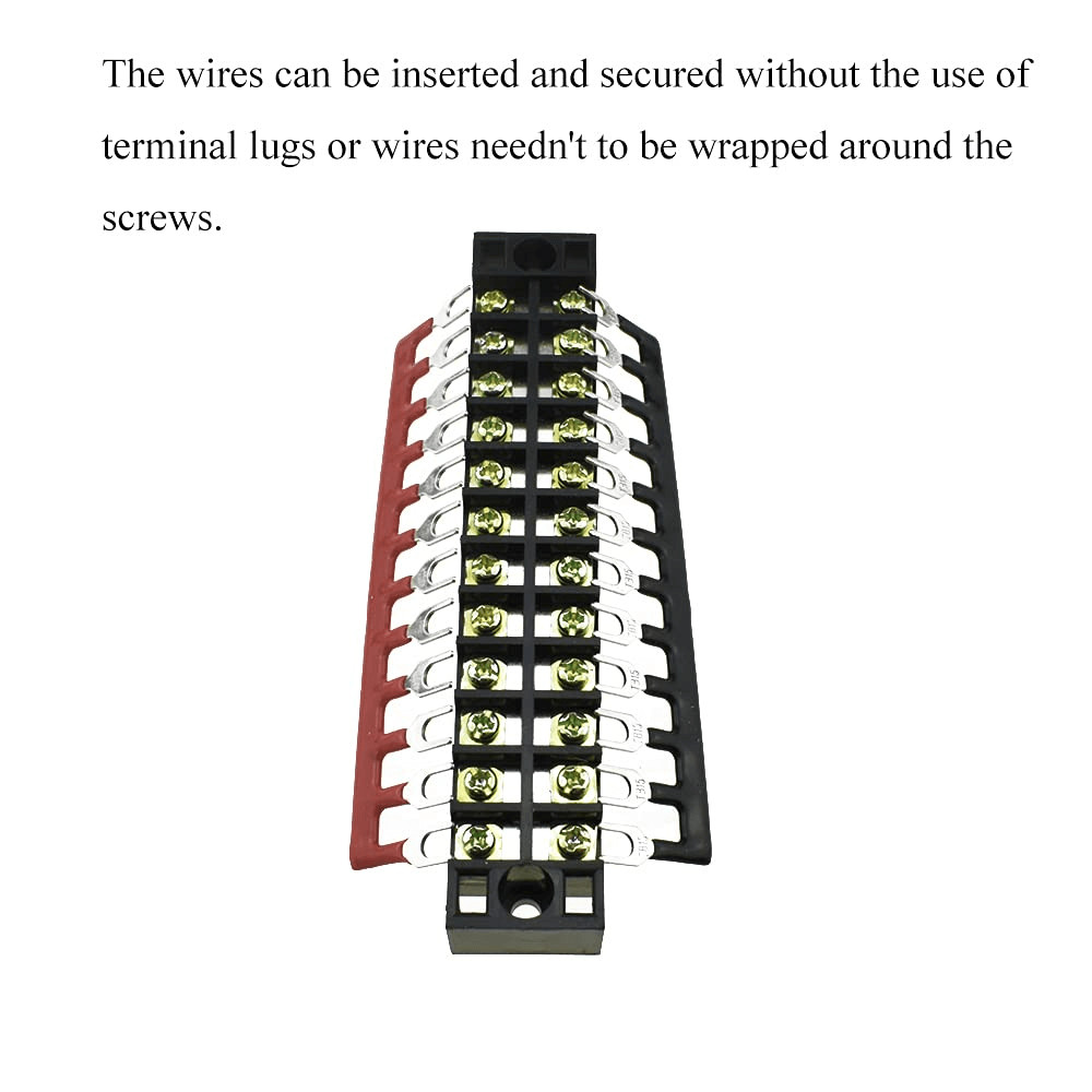 12-Positions Dual Row 600V 15A Screw Terminal Blocks Pre-Insulated Barrier Strip