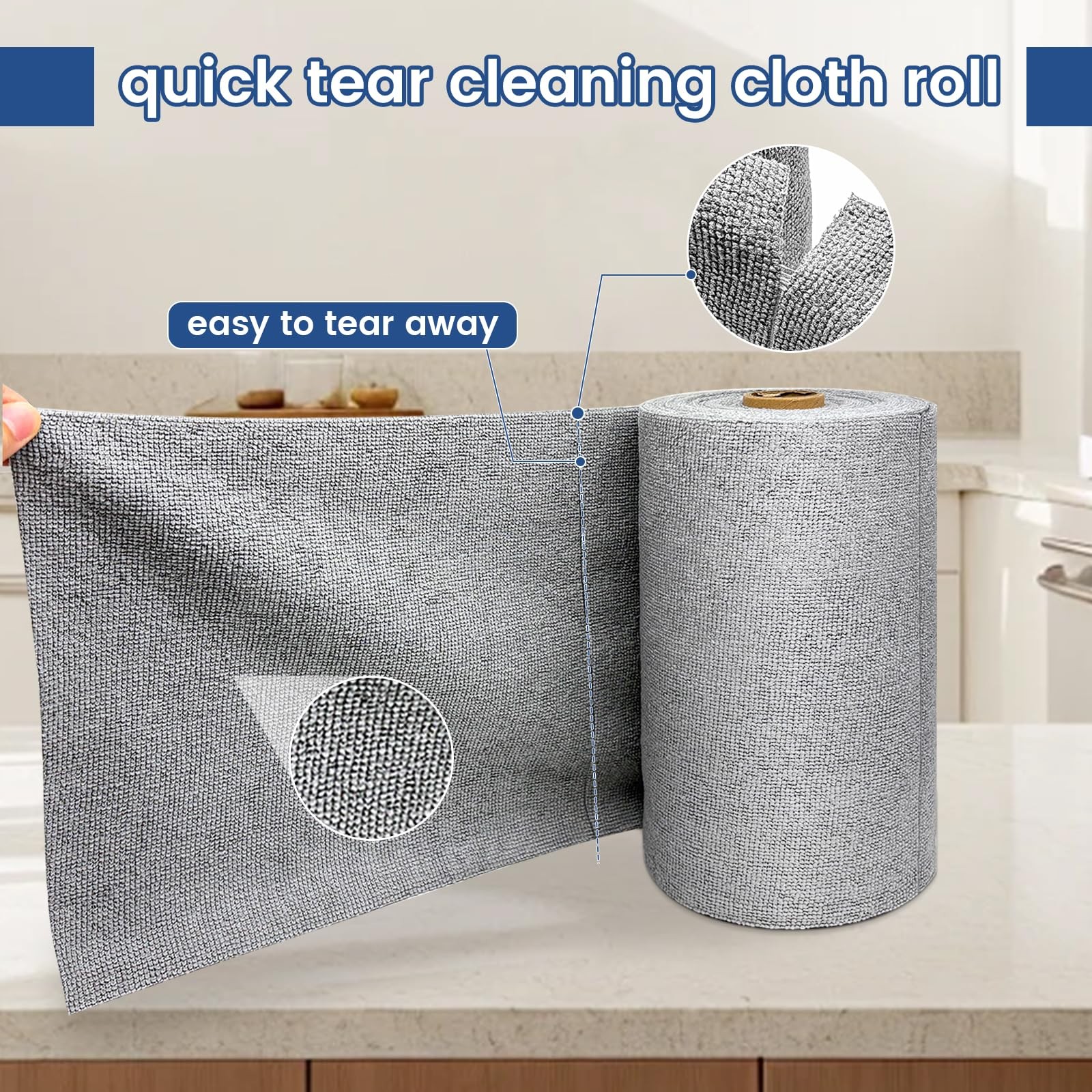 Whkvnng 75 Pack Microfiber Cleaning Cloth Roll,Reusable 10×10 inches, Grey