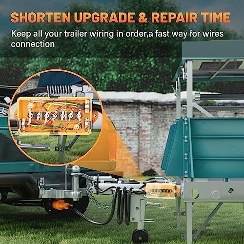 MECMO 7 Way Plug Inline Trailer Cord 8Ft, 7 Gang Junction Box, Heavy Duty 7 T…