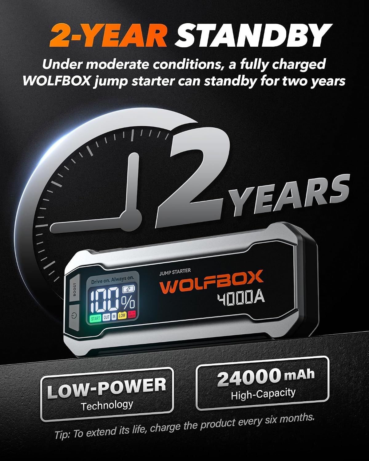 WOLFBOX 4000A Jump Starter,12V Car Battery Jumper Starter Portable with 65W Quic