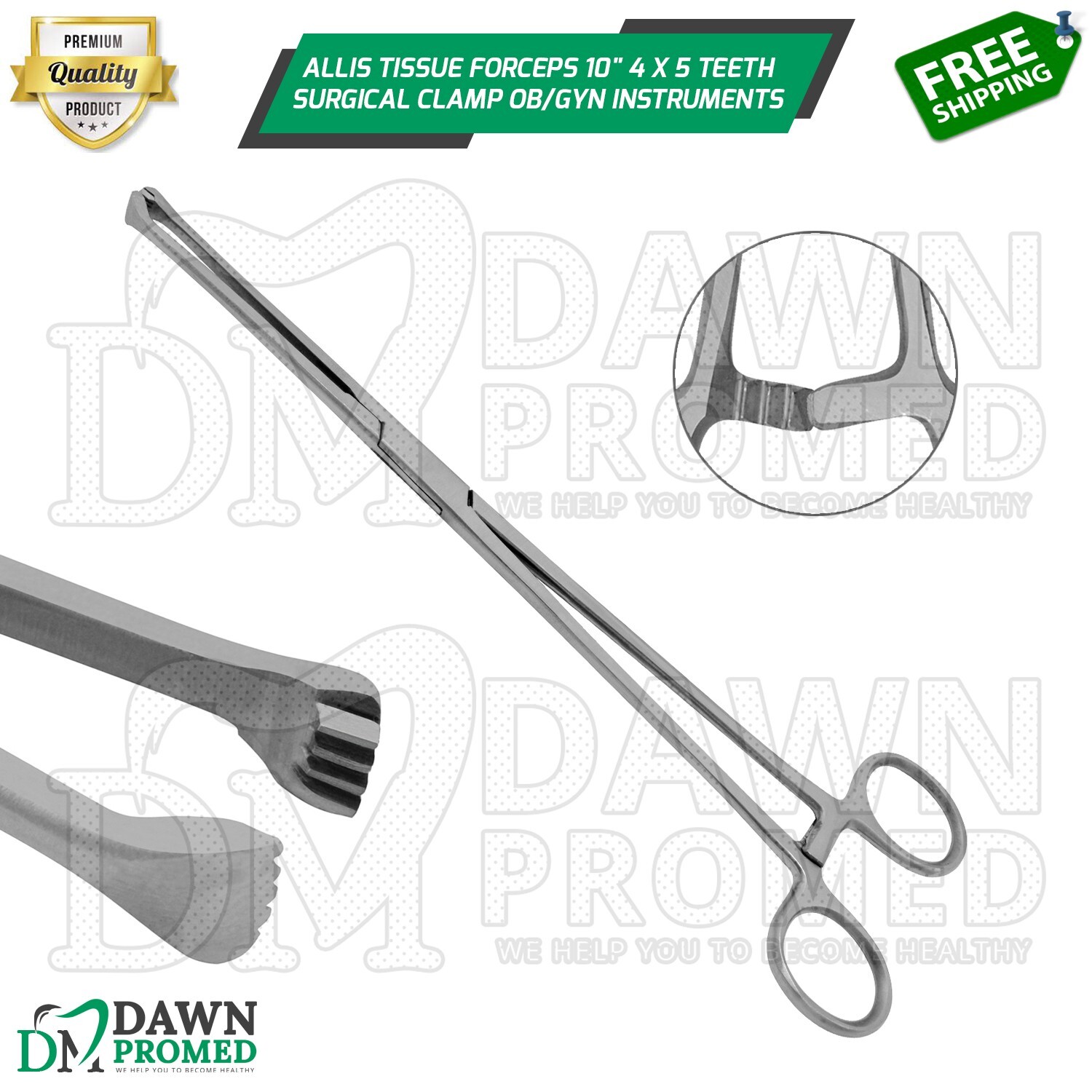 Allis Tissue Forceps 10″ 4 X 5 Teeth Surgical Clamp OB/GYN Instruments German Gr