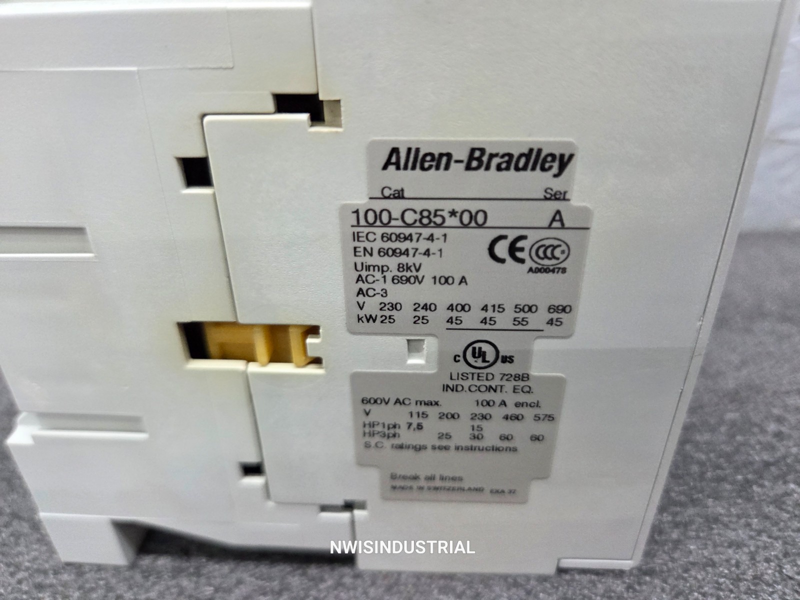 Allen Bradley Contactor, 100-C85*00 Series A, 120 Volt AC coil, 100 Amp, 3-pole
