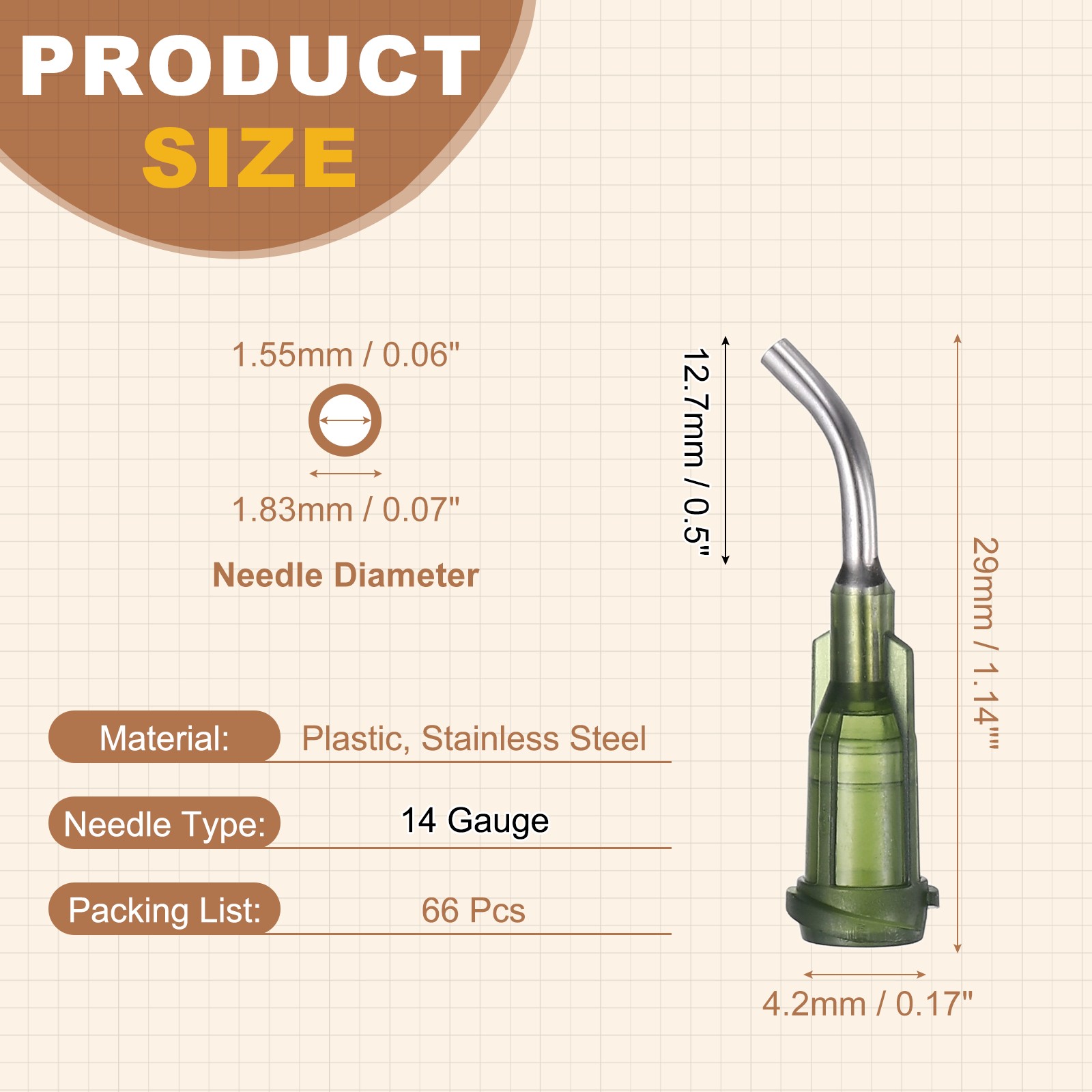 66Pcs 0.5Inch 14Ga 45° Angled Dispensing Needles, Dark Green