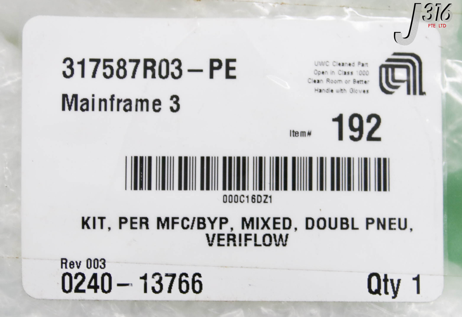 C1809 APPLIED MATERIALS KIT, PER MFC/BYP, MIXED, DOUBL PNEU, VERIFLOW 0240-13766