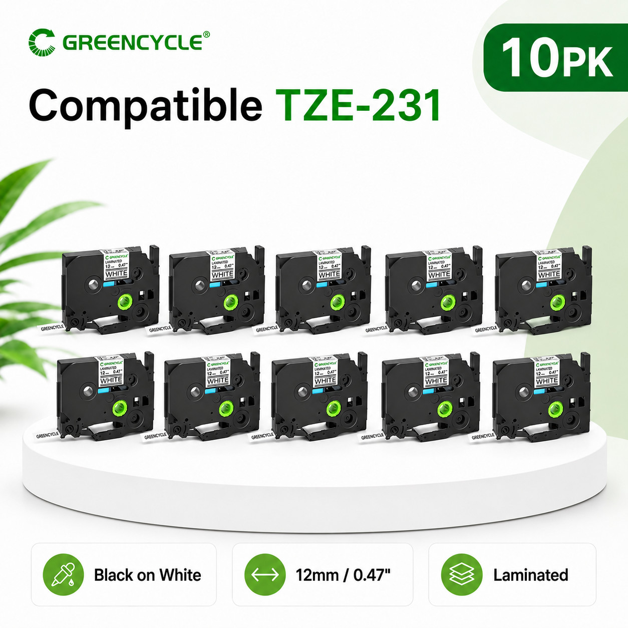 10x TZe-231 Label Tape 12mm 0.47in Black/White for Brother PT-D600 PT-D610BT