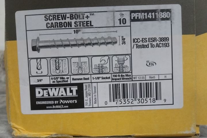 Dewalt PFM1411880 10 Pk 3/4 In Anchor Diameter 10 In Overall L Screw Anchor