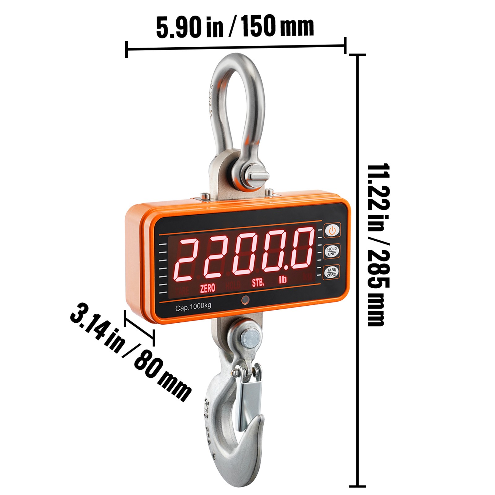 VEVOR Digital Crane Scale Industrial Hanging Scale 2200 lbs/1000 kg Heavy Duty