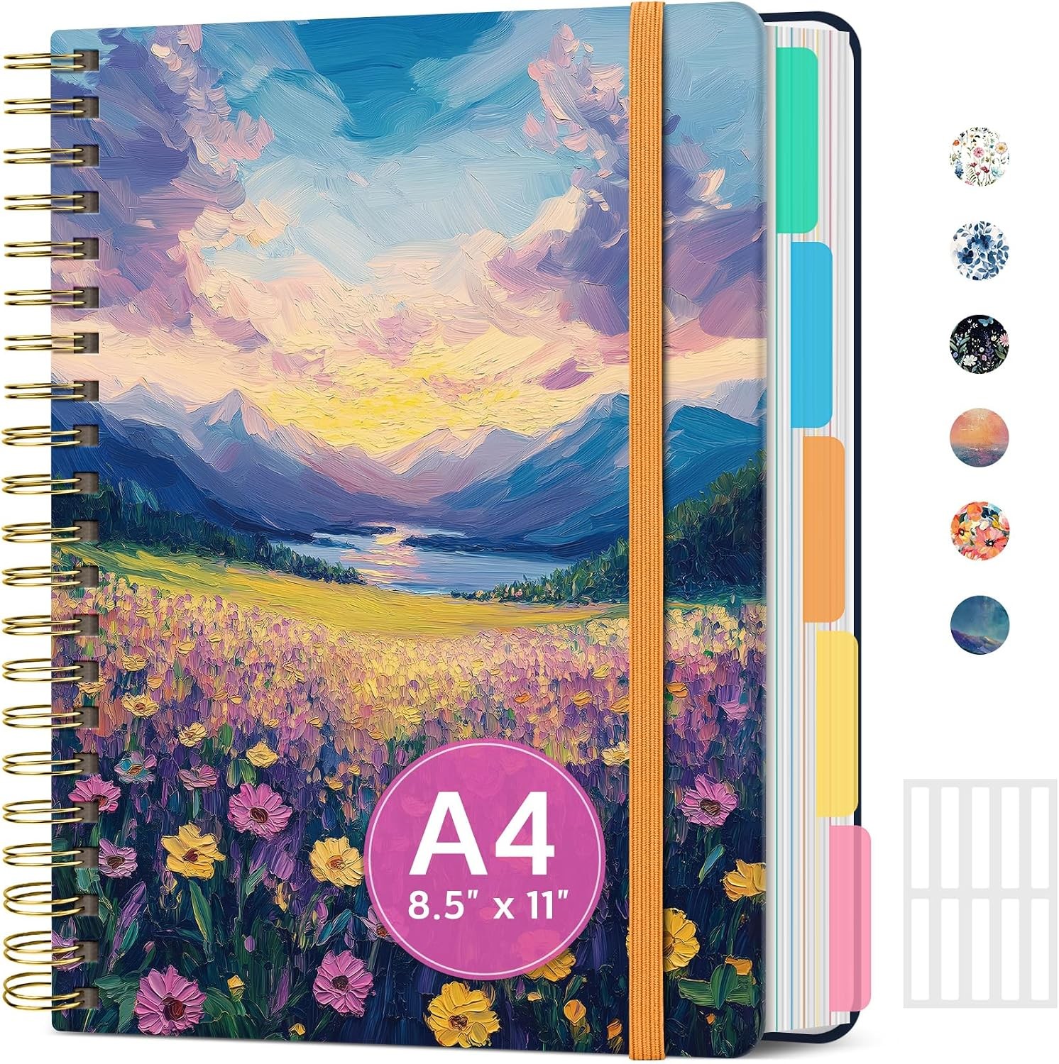 8.5″x11″ Spiral 5 Subject Notebook, Hardcover with Dividers Wildflower