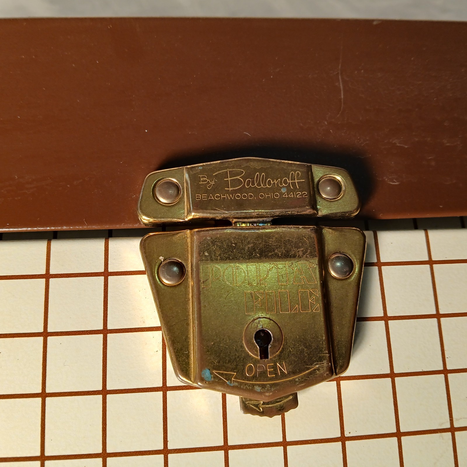 Vtg Ballonoff Porta File Metal Storage Record Box Brwn Grid Graph Pattern No Key
