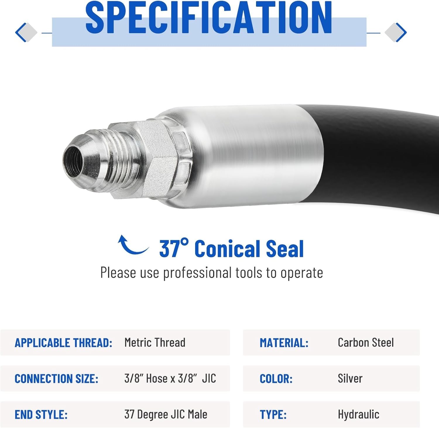 12 Pack Hydraulic Hose Fittings, 3/8″ I.D. Hose X 3/8″ JIC 37° Male with Protect