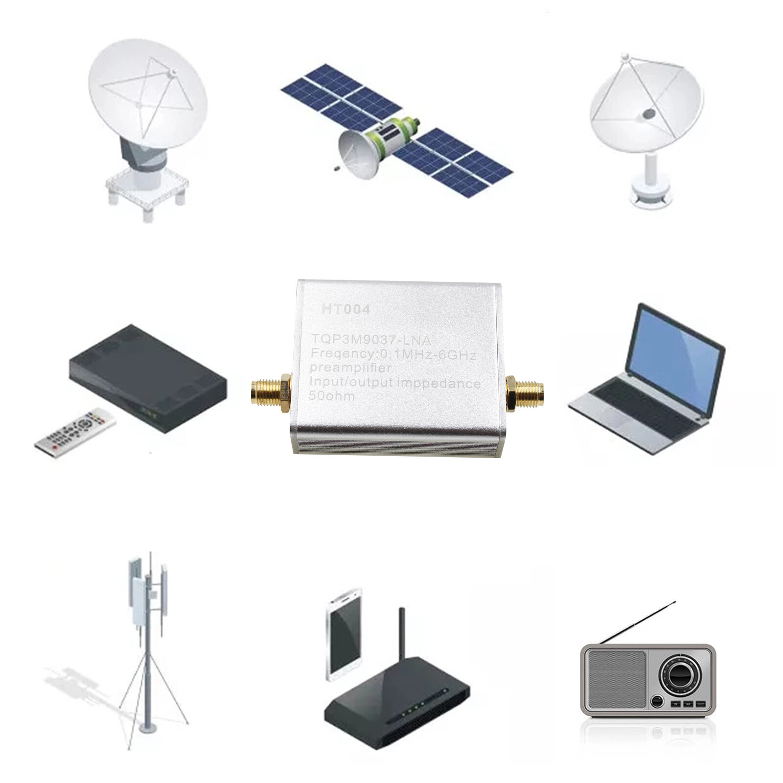 100K-6GHz HT004 Full Band Low Noise Amplifier 20dB High Gain Power Preamplifier.