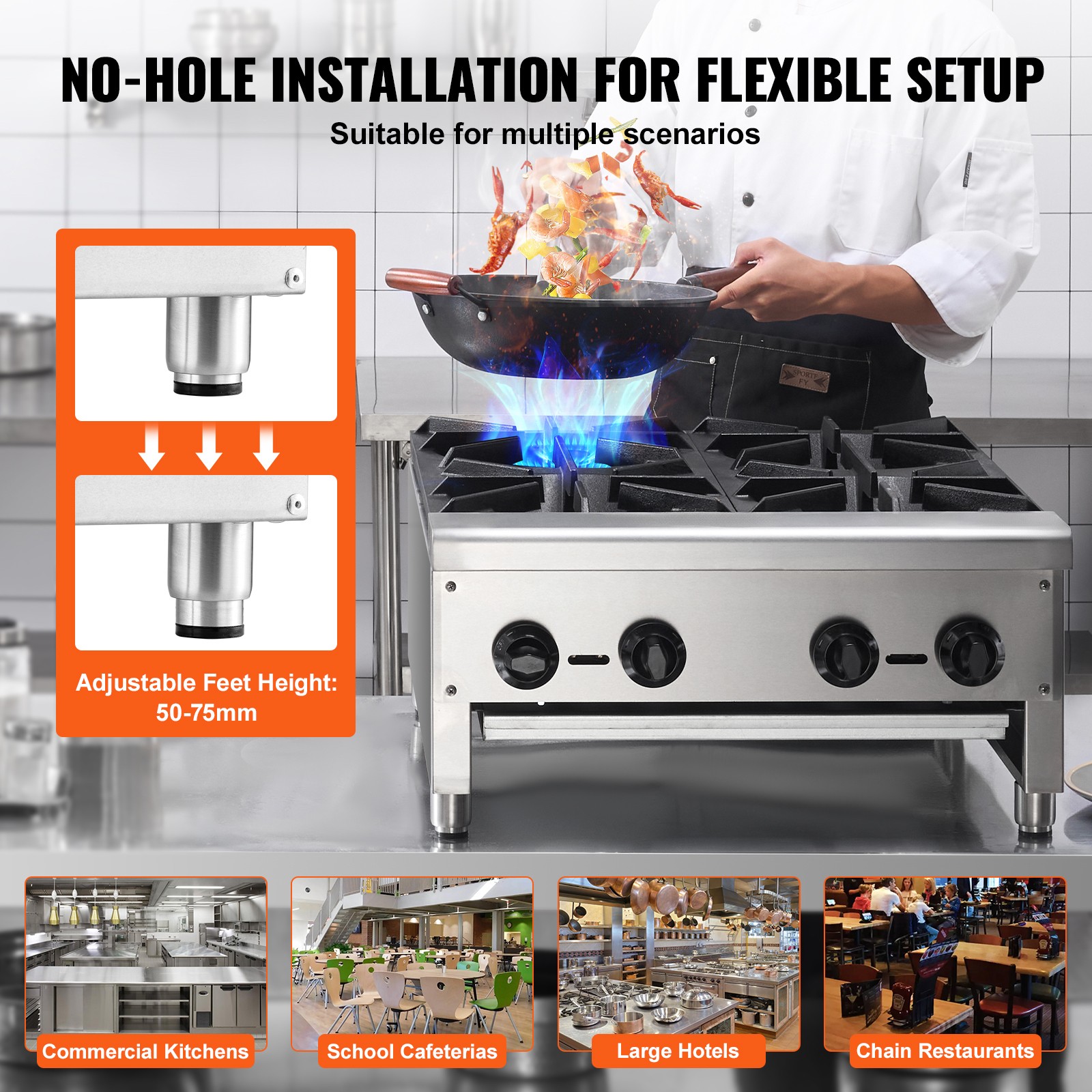 Uimoso Commercial Gas Range Stove with 4 Burners for Countertop Cooking