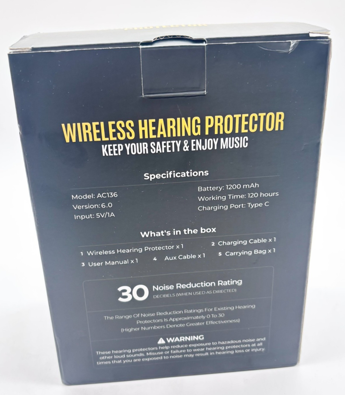SNR 30 DB Black AC136 Wireless Hearing Protector With Noise Reduction