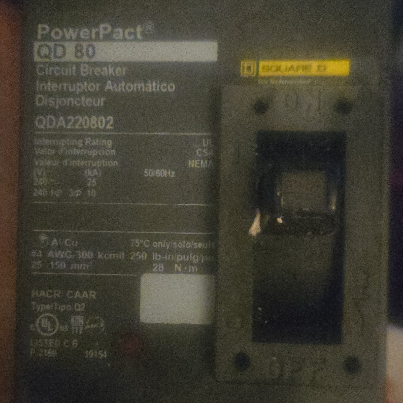 Square D PowerPact 80A 2-Pole 201-250V AC Trip Indicator