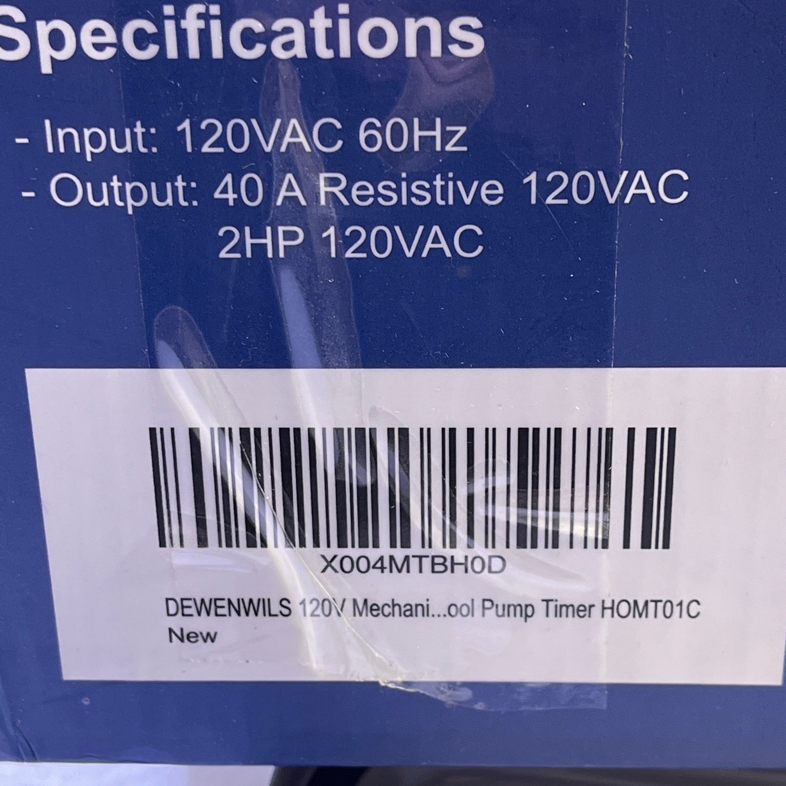 Dewenwils Mechanical Timer Box PTM01 120V 40A Resistive 2HP Pump Timer NOB