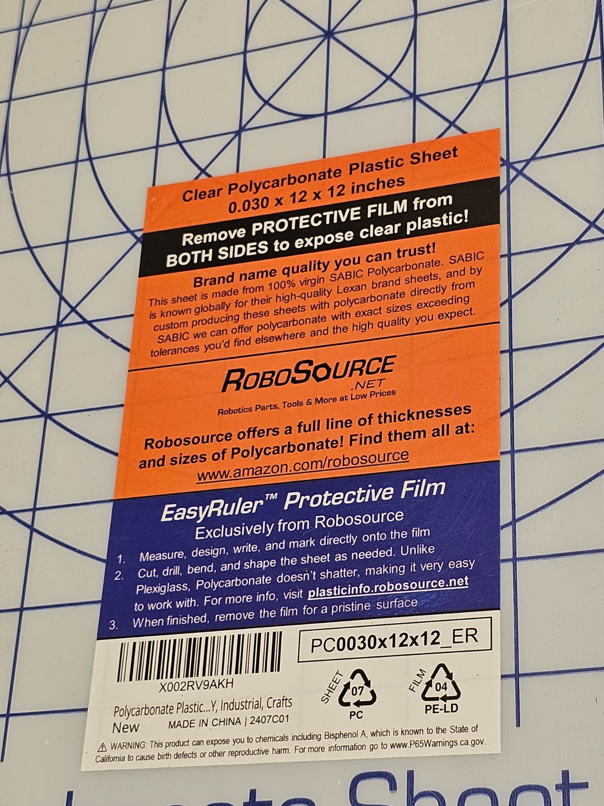 (QTY 15) Polycarbonate Plastic Sheet 12″x12″x .030″ 1/32″Exact w/ EasyRuler Film
