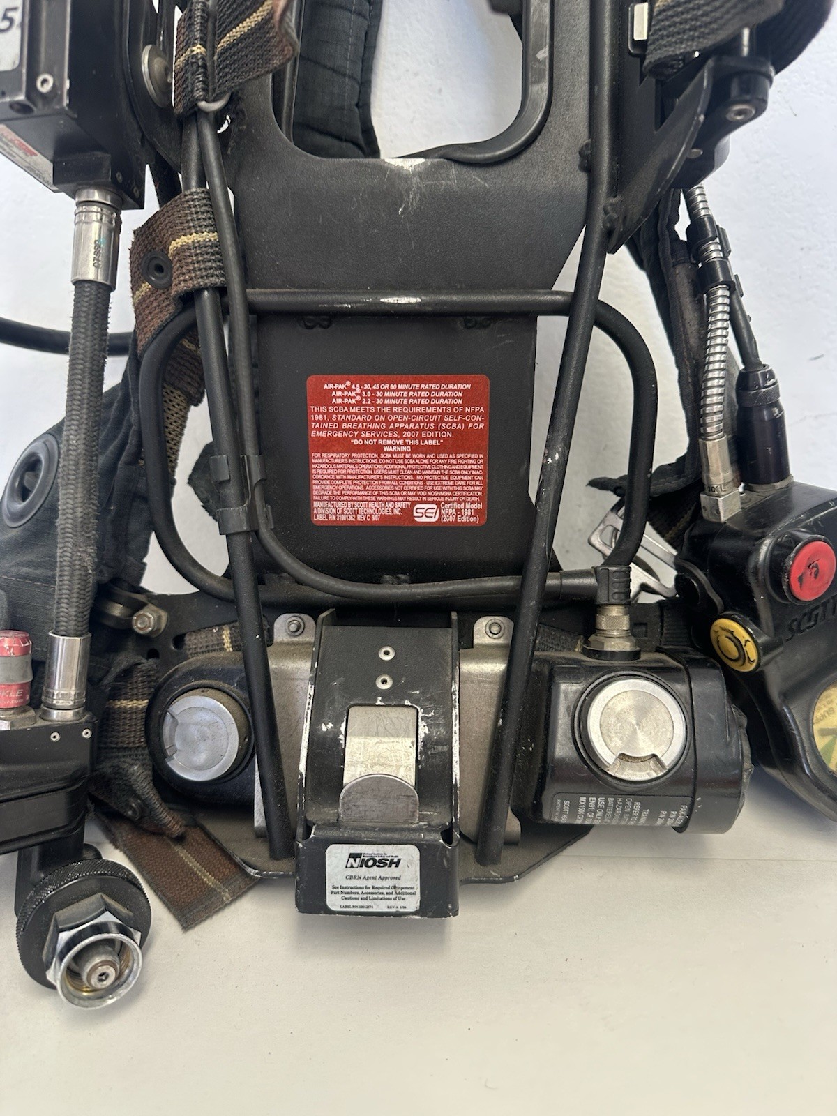 Scott Air-Pak 4.5 CBRN SCBA Harness 2007ed Pak-Alert EZ Flo Regulator HUD AP75