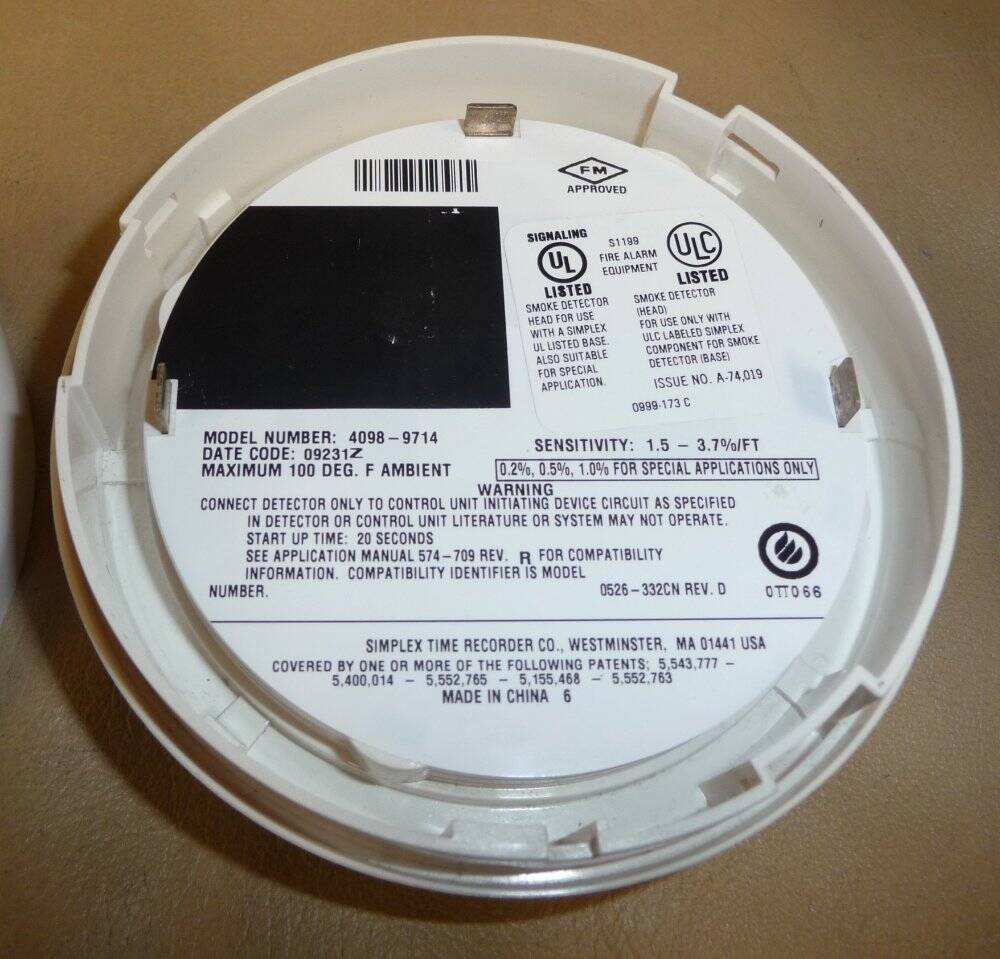Simplex 4098-9714 Fire Alarm Smoke Detector 4098-9792 Base Used