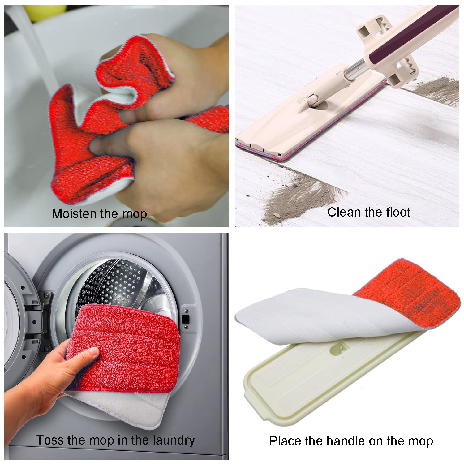 Microfiber Replacement Mop Pad, 18 x 6 Wet & Dry Home & Commercial Red