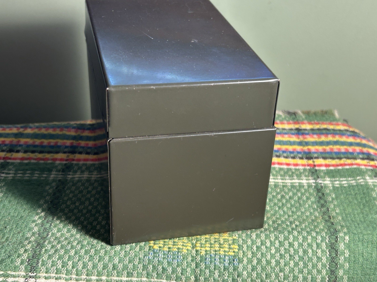 vintage small dark green WEIS metal file card office recipe BOX 5.5×3.25×3.5″