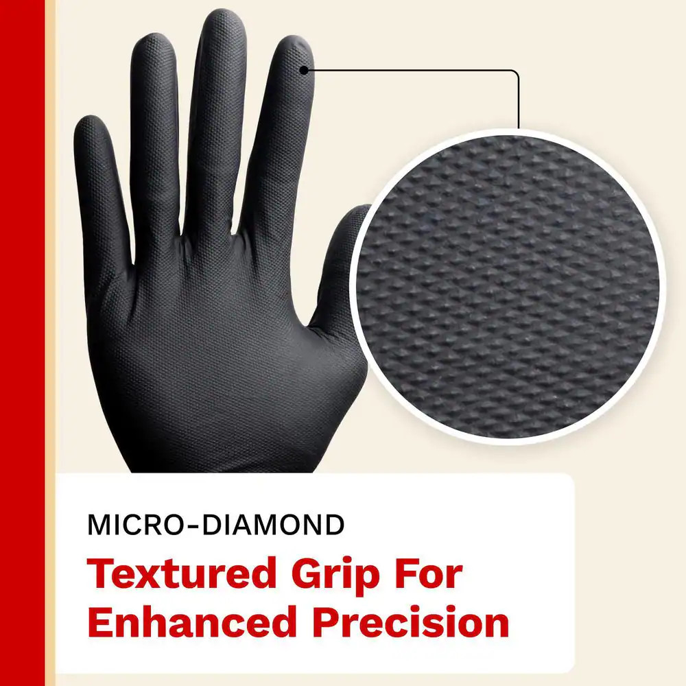 6 Mil Heavy-Duty Micro Diamond Texture Extra Large Nitrile Cleaning Gloves in Bl
