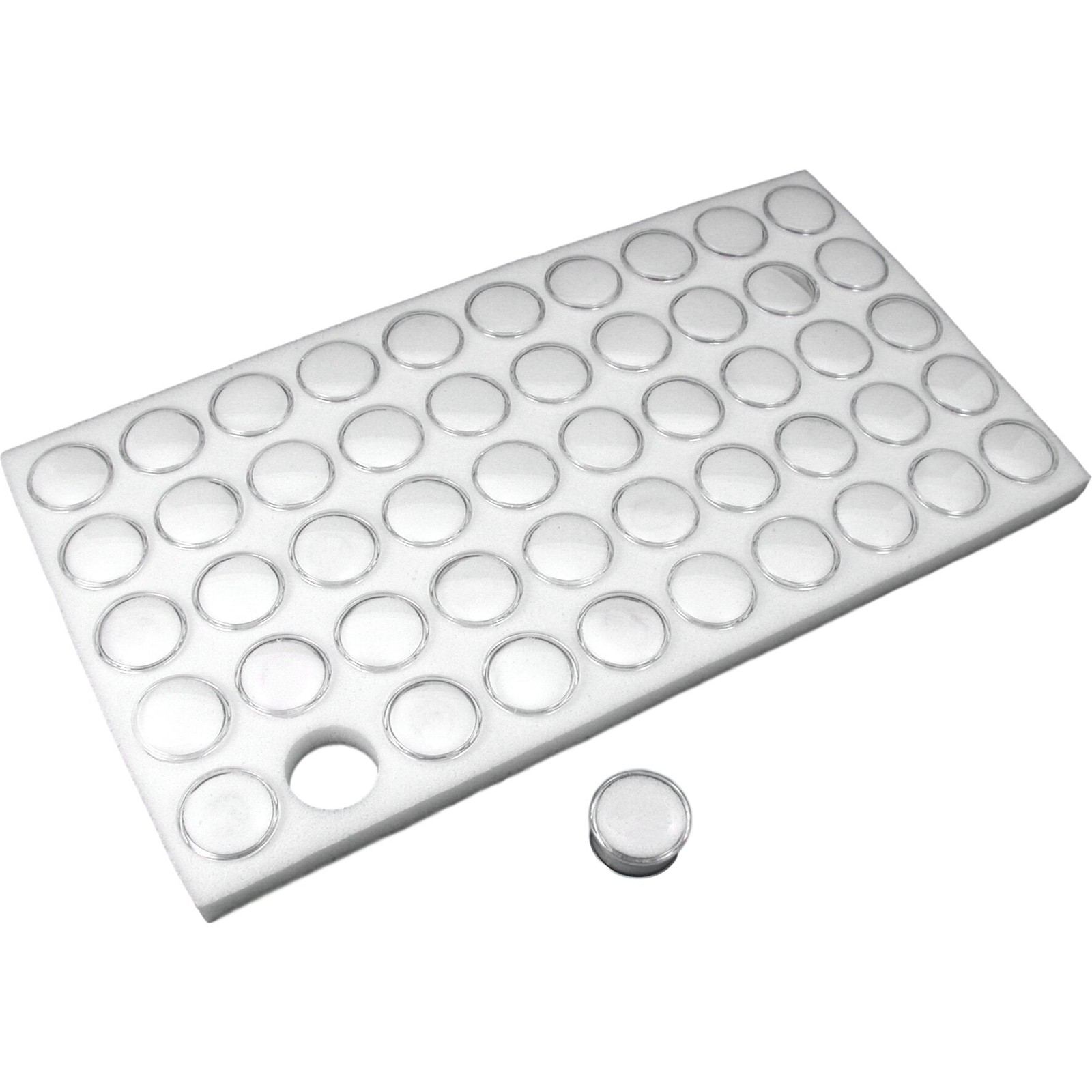Glass Top Jewelry Display Case Box White 50 Gem Jars