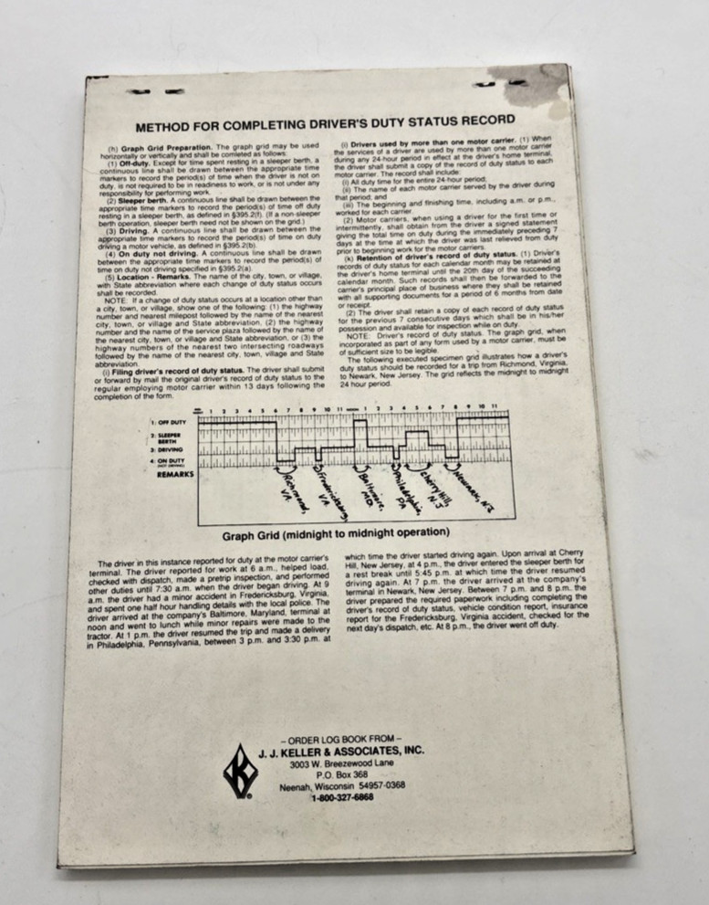 Gordon Trucking Sumner Washington Driver Daily Log Book-UN-USED-FAST SHIPPING