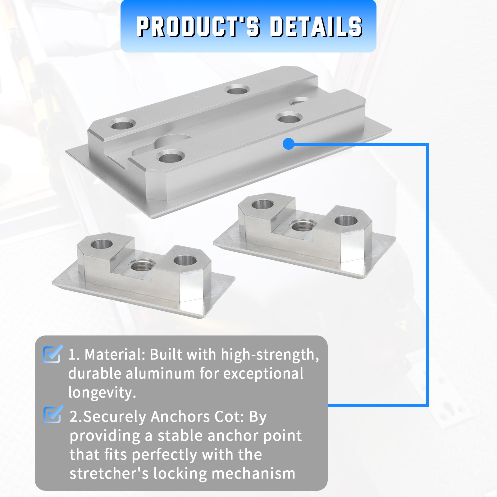 3PCS Floor Mount Plates for Stryker Ferno Ambulance Stretcher Fastening System