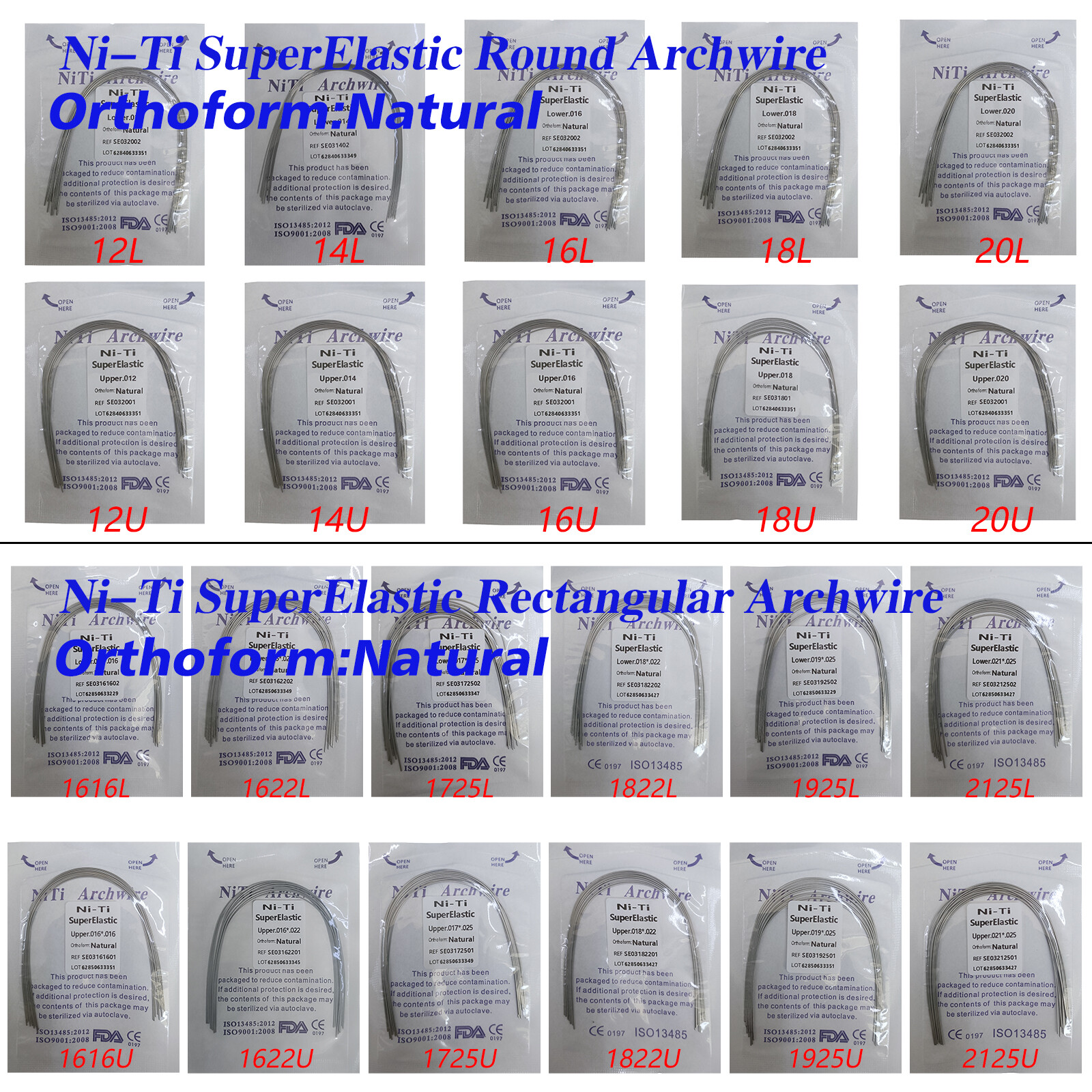 Dental Orthodontic Arch Wire Round/Rectangular Niti Super Elastic Natural Form