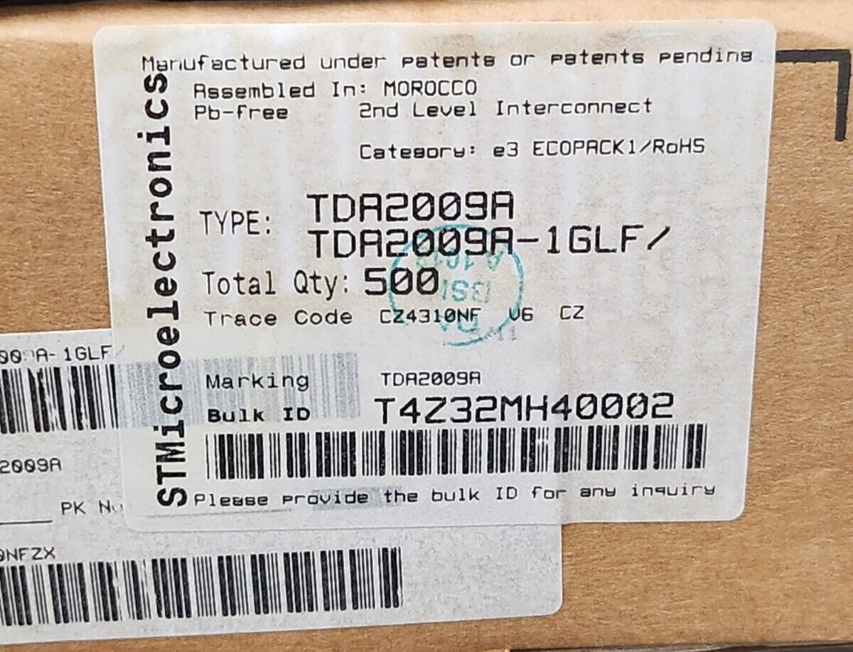 (1 PC) TDA 2009A STMicroelectronics IC AMP AB STER 12.5W 11MULTIWATT