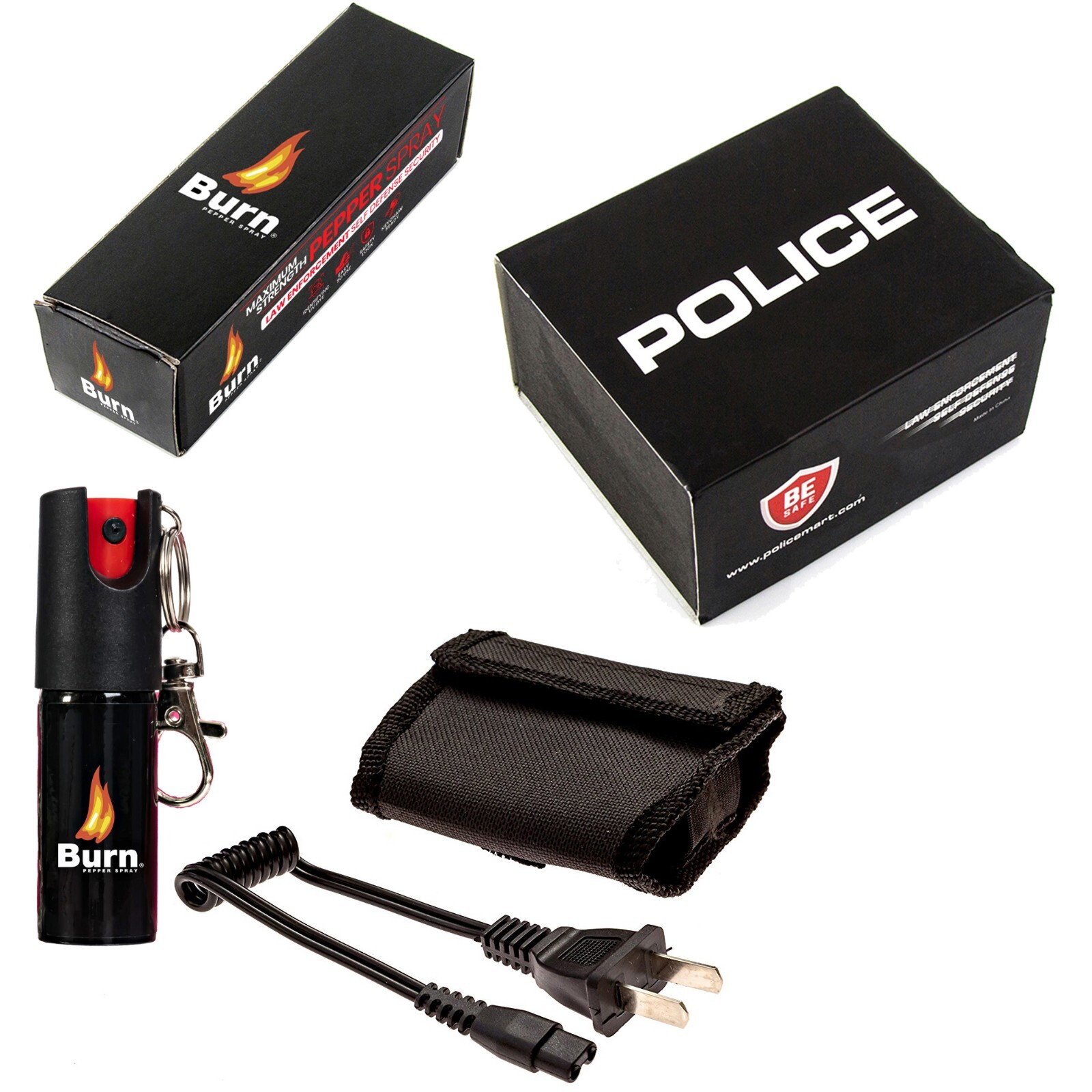 POLICE Stun Gun Burn Pepper Spray Self Defense Combo 519 Black