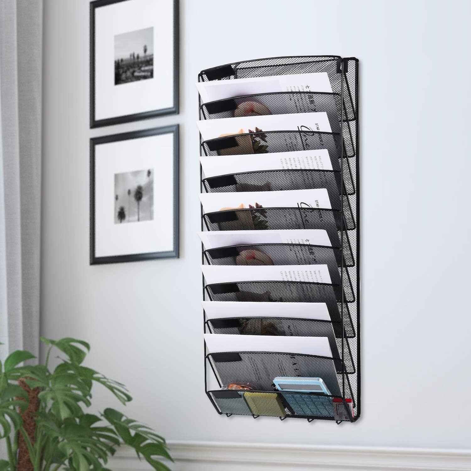 Hanging Wall Mount File Organizer 10 Pocket Paper Folder Holder Letter Rack