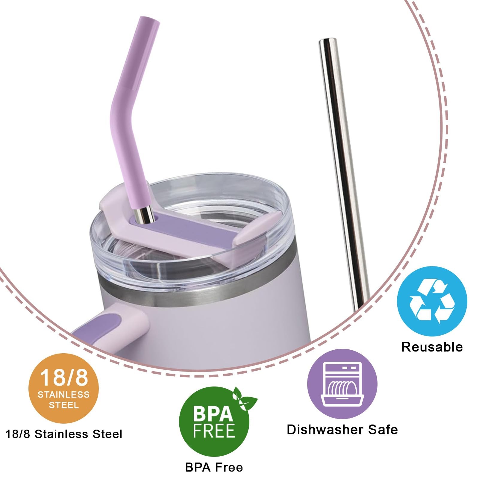 Replacement Straws for 40oz Tumblers,Metal Reusable 12 Inches, Sliver