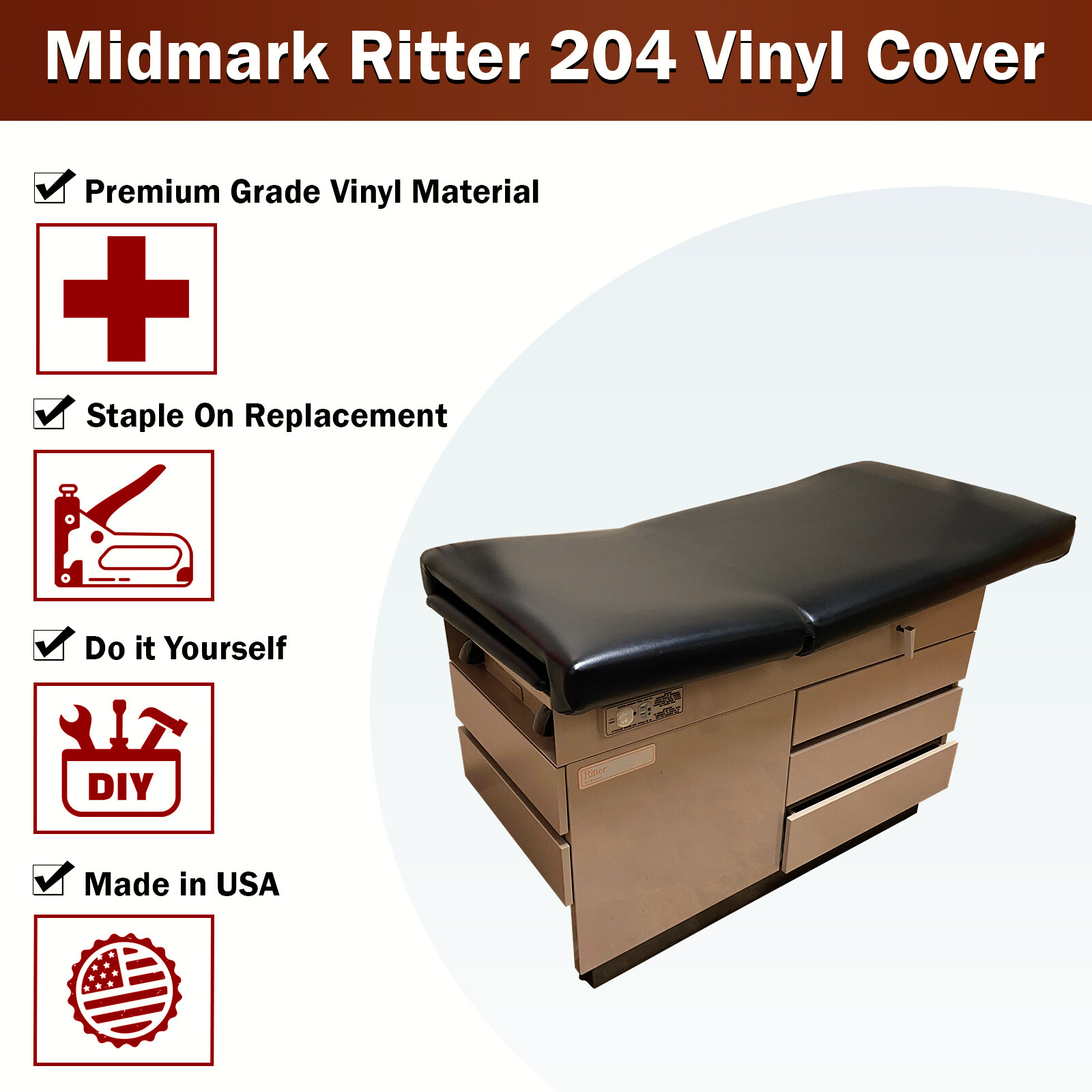 Midmark Ritter Exam 204 Replacement Vinyl Upholstery Cover – STAPLE ON